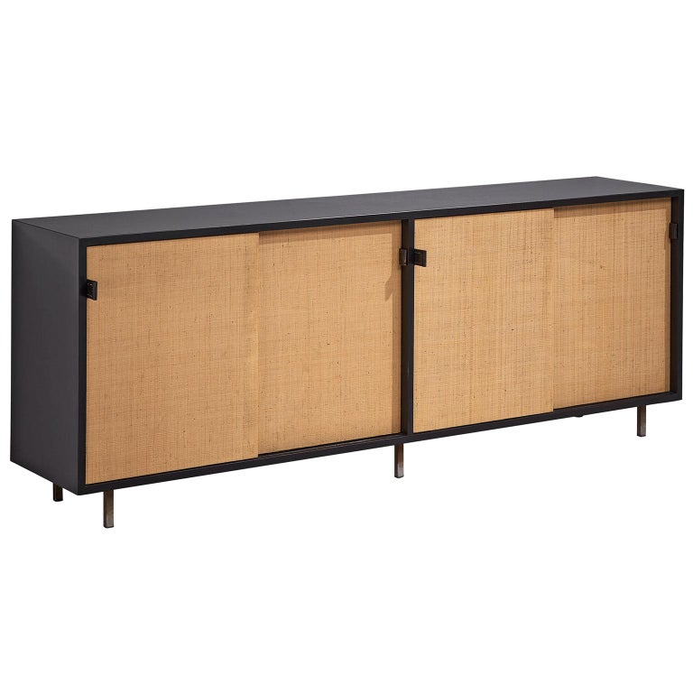 Early Florence Knoll Credenza with Cane Sliding Doors For Sale at 1stDibs