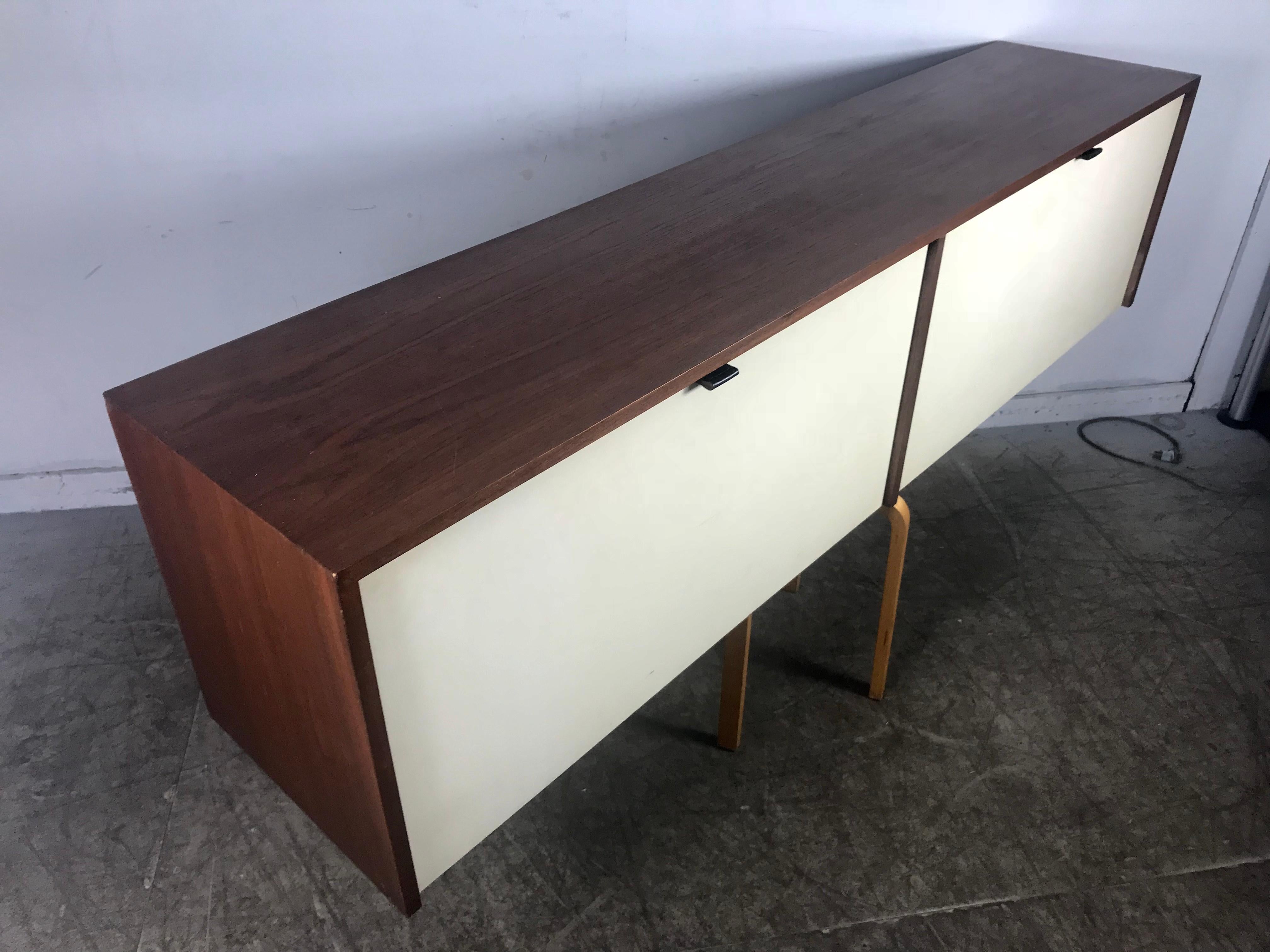 Early Florence Knoll for Knoll NY Wall Hung Credenza or Bar, Leather Pulls 1