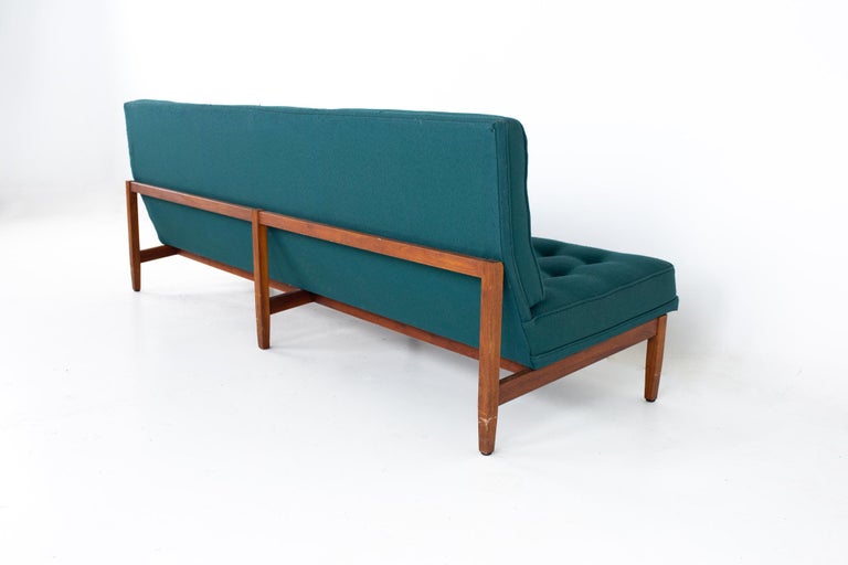 Early Florence Knoll MCM Parallel Bar Walnut and Teal Green Daybed Slipper Sofa For Sale 3