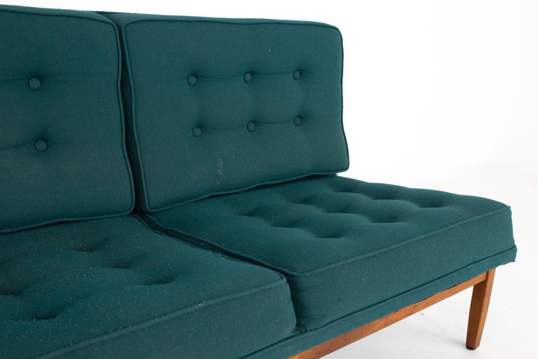 Mid-20th Century Early Florence Knoll MCM Parallel Bar Walnut and Teal Green Daybed Slipper Sofa For Sale