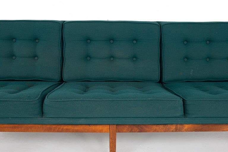 Early Florence Knoll MCM Parallel Bar Walnut and Teal Green Daybed Slipper Sofa For Sale 1