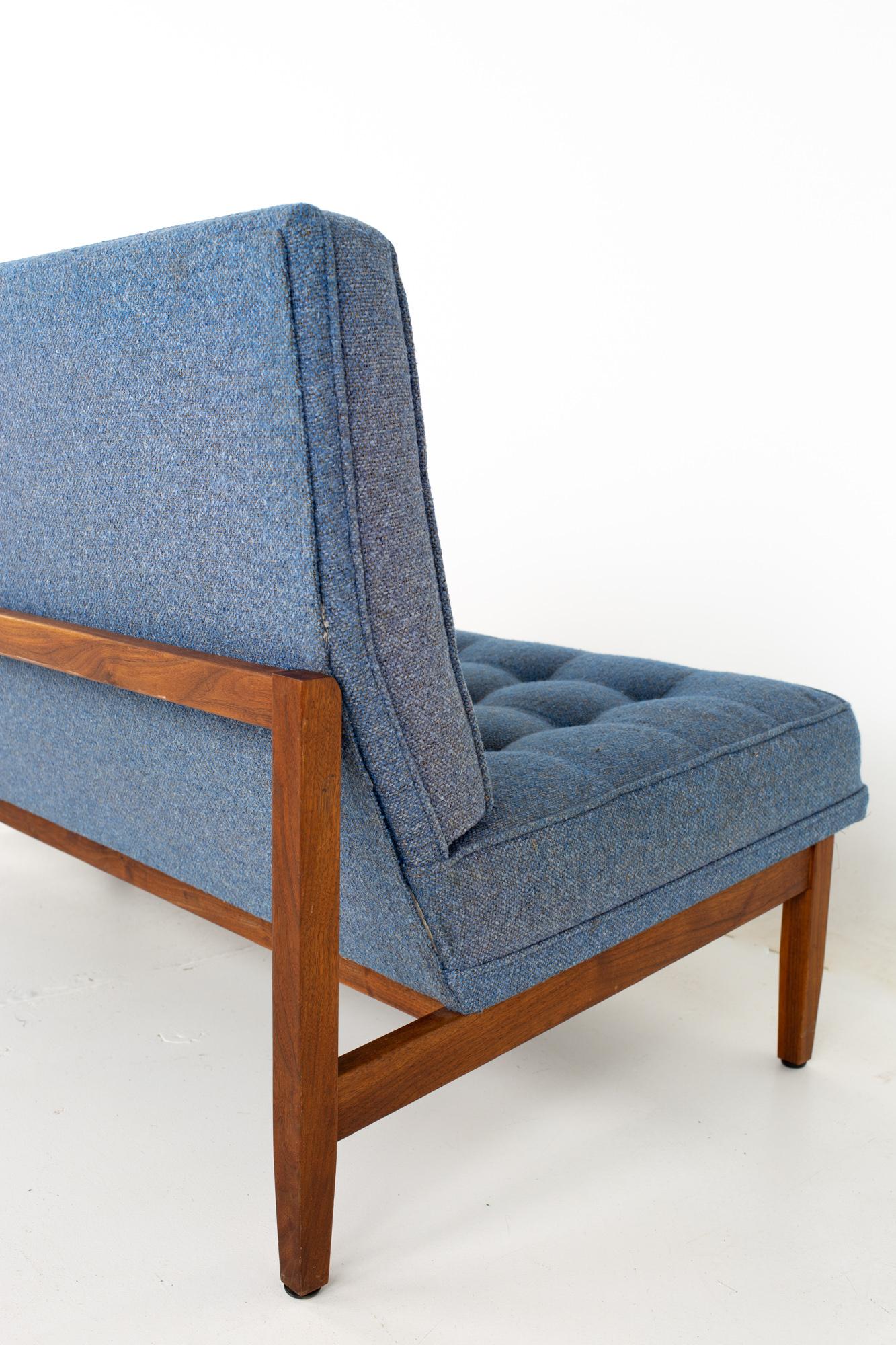 Early Florence Knoll Mid Century Parallel Bar Walnut Blue Settee Love Seat Sofa 4