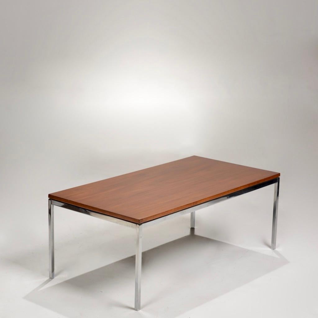 Designed to furnish the new interiors of postwar America, this table is a scaled-down translation of the lines, gestures and materials of modern architecture. Consistent with all of Florence Knoll's designs, the table has a minimal, geometric