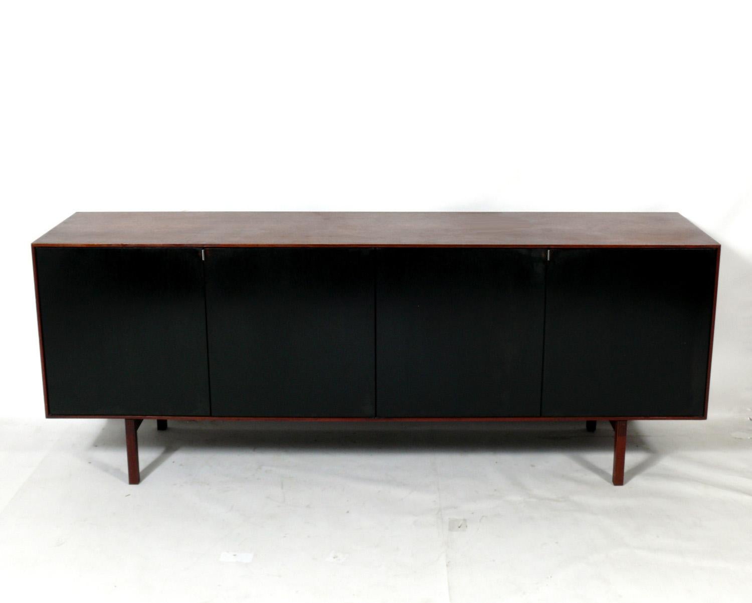 Mid-Century Modern Early Florence Knoll Walnut and Black Credenza