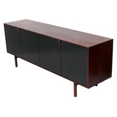 Early Florence Knoll Walnut and Black Credenza
