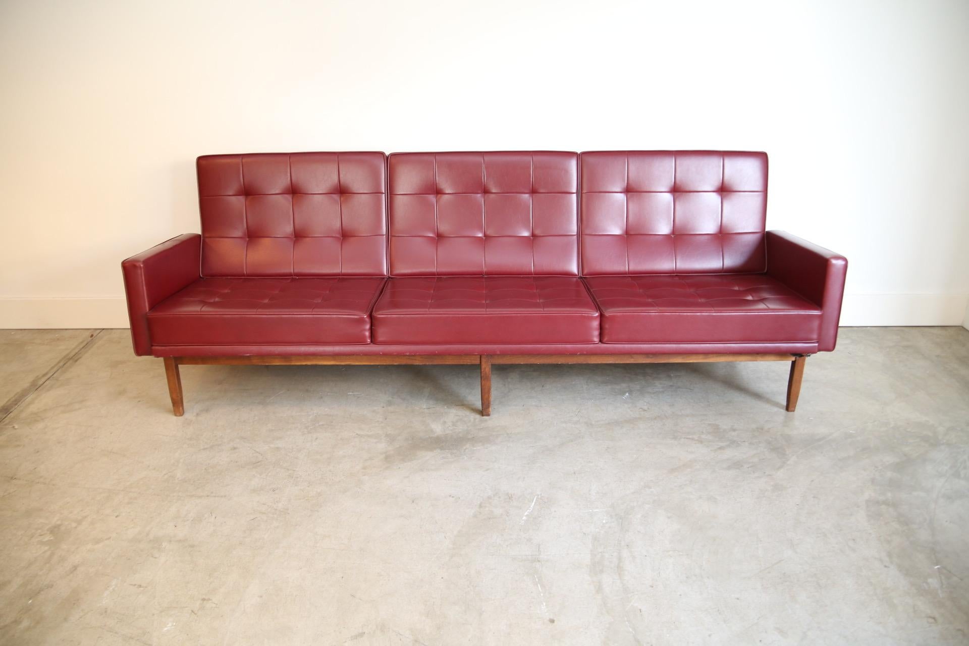 Early Florence Knoll Walnut Base Sofa from Marcel Breuer Snower Estate In Good Condition In St. Louis, MO