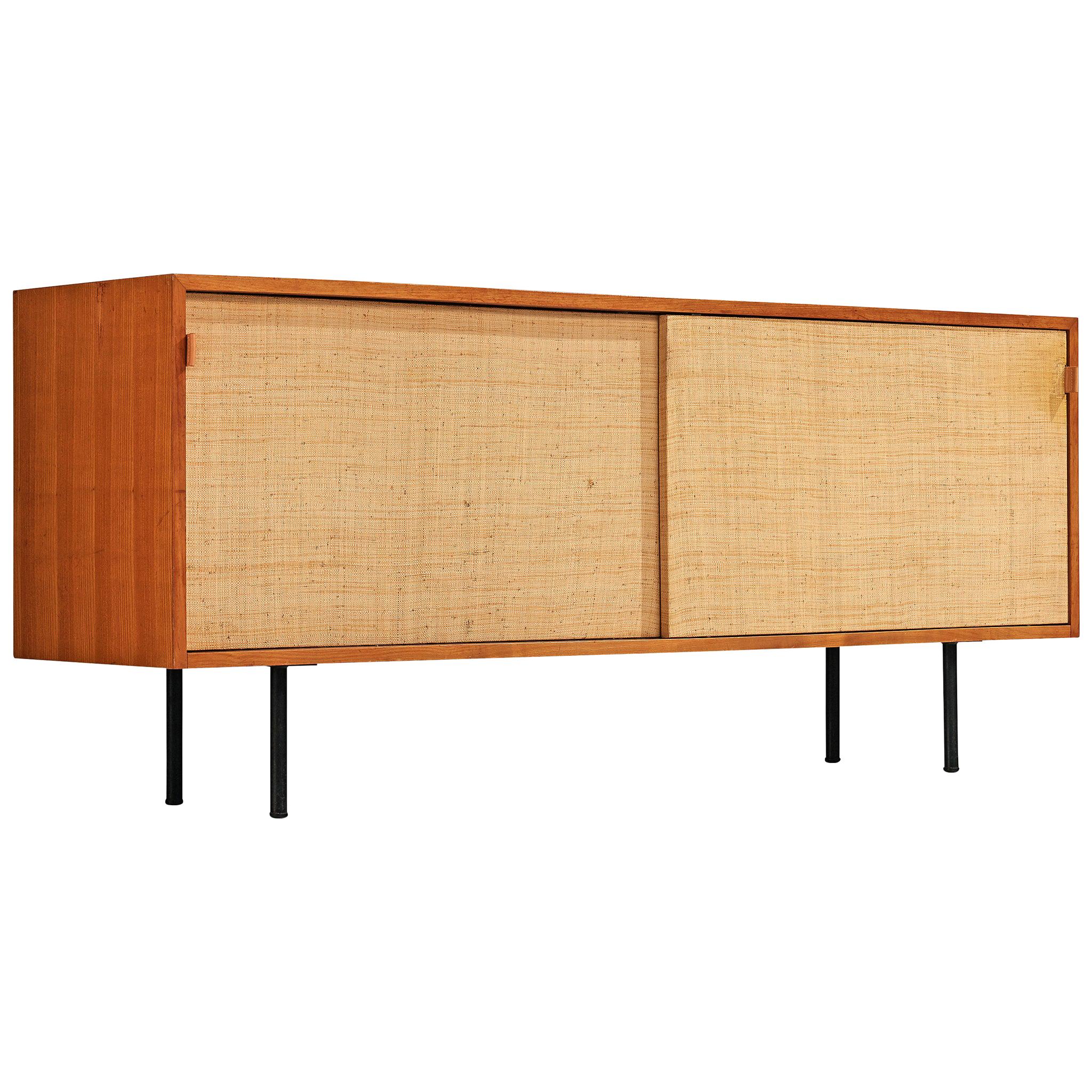 Early Florence Knoll Walnut Credenza with Cane Sliding Door
