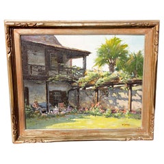 Early Florida Painting "Spanish Garden" St. Augustine by Eric Stry Circa 1950
