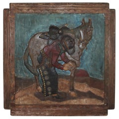 Antique  Early Folk Art Carving of a Cowboy with His Horse