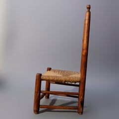 Early Folk Art Maple Slat Back Child's Chair with Rush Seat, 18th Century