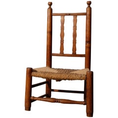 Early Folk Art Maple Slat Back Child's Chair with Rush Seat, 18th Century