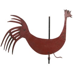 Early Folk Art Red Metal Rooster Trade Sign on Stand