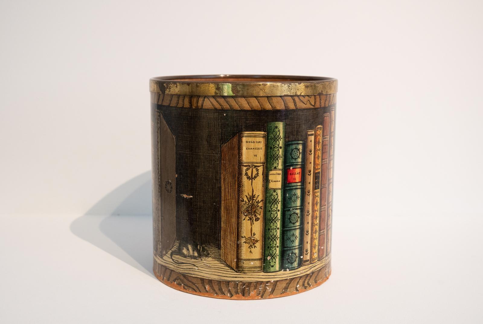Italian Early Piero Fornasetti mid century library design waste paper bin