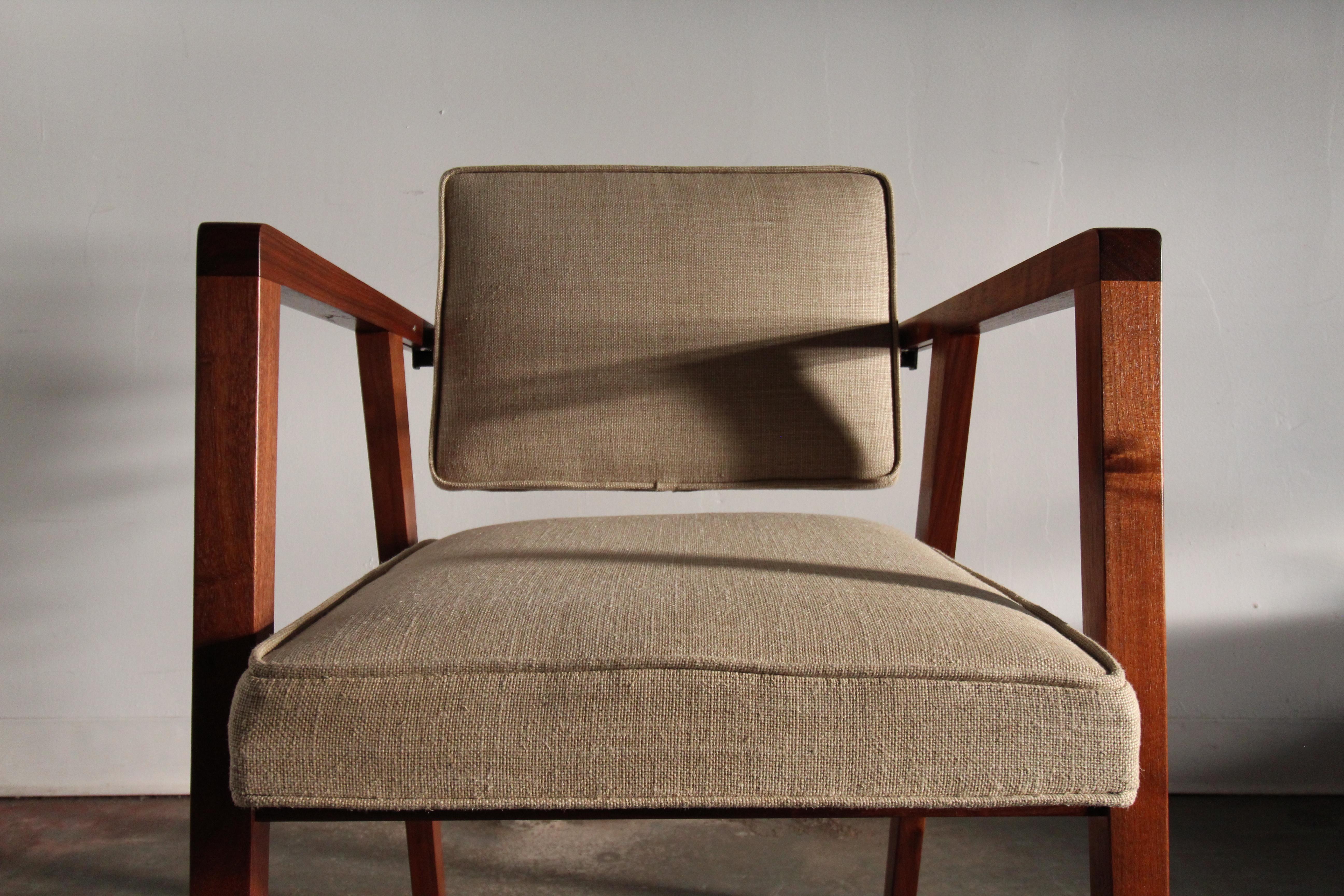 Steel Early Franco Albini for Knoll 'No. 48' Walnut and Linen Accent Chair, 1949 For Sale