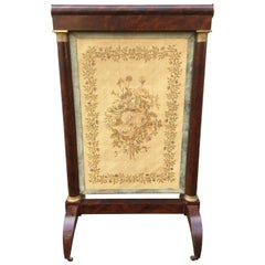 Antique Early French 19th Century Empire Mahogany and Gilt Bronze Firescreen