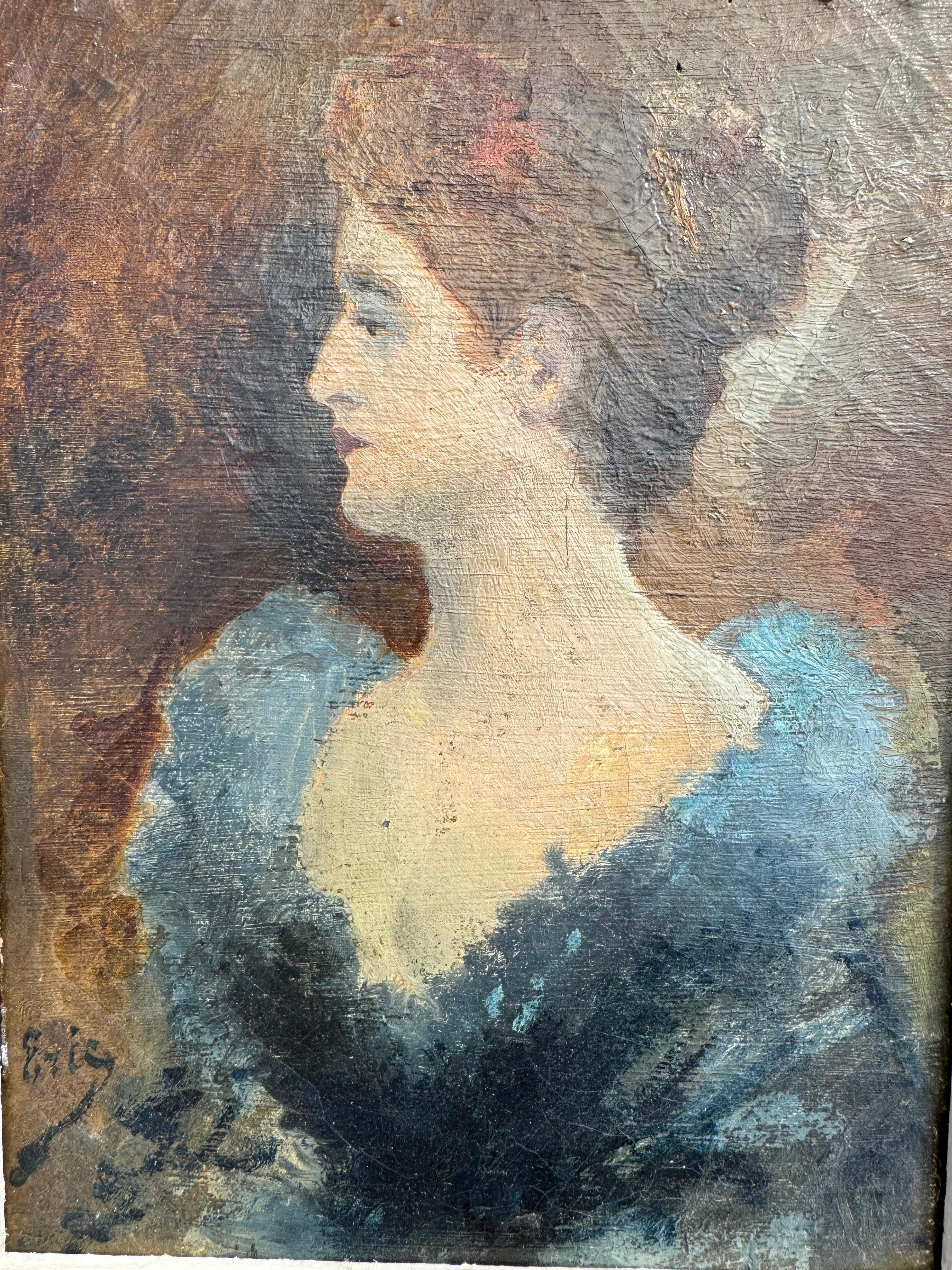 Early French 20th century small portrait of a lady. In Good Condition In London, GB