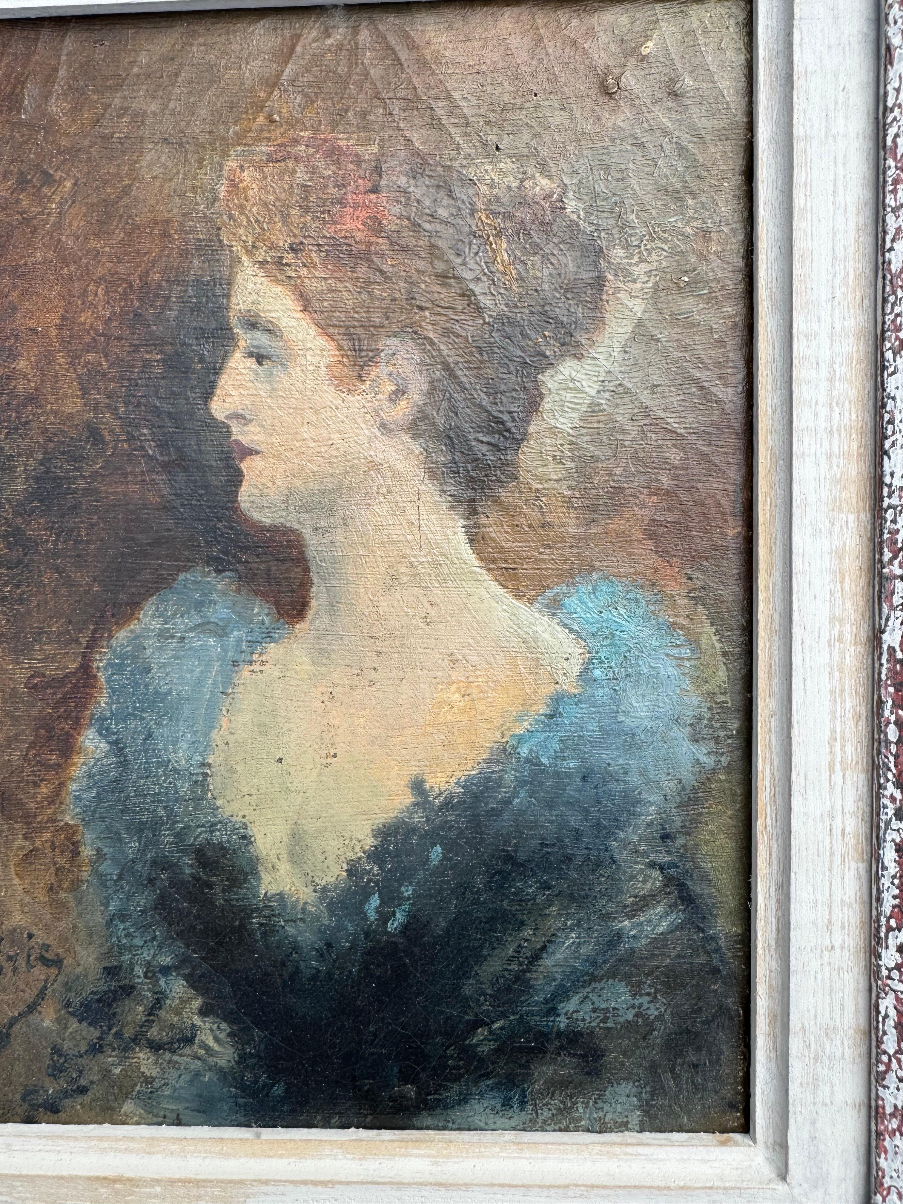 20th Century Early French 20th century small portrait of a lady.