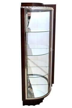 Early French Art Deco Corner-Vitrine in Wood with Bronze Frame and Mirror