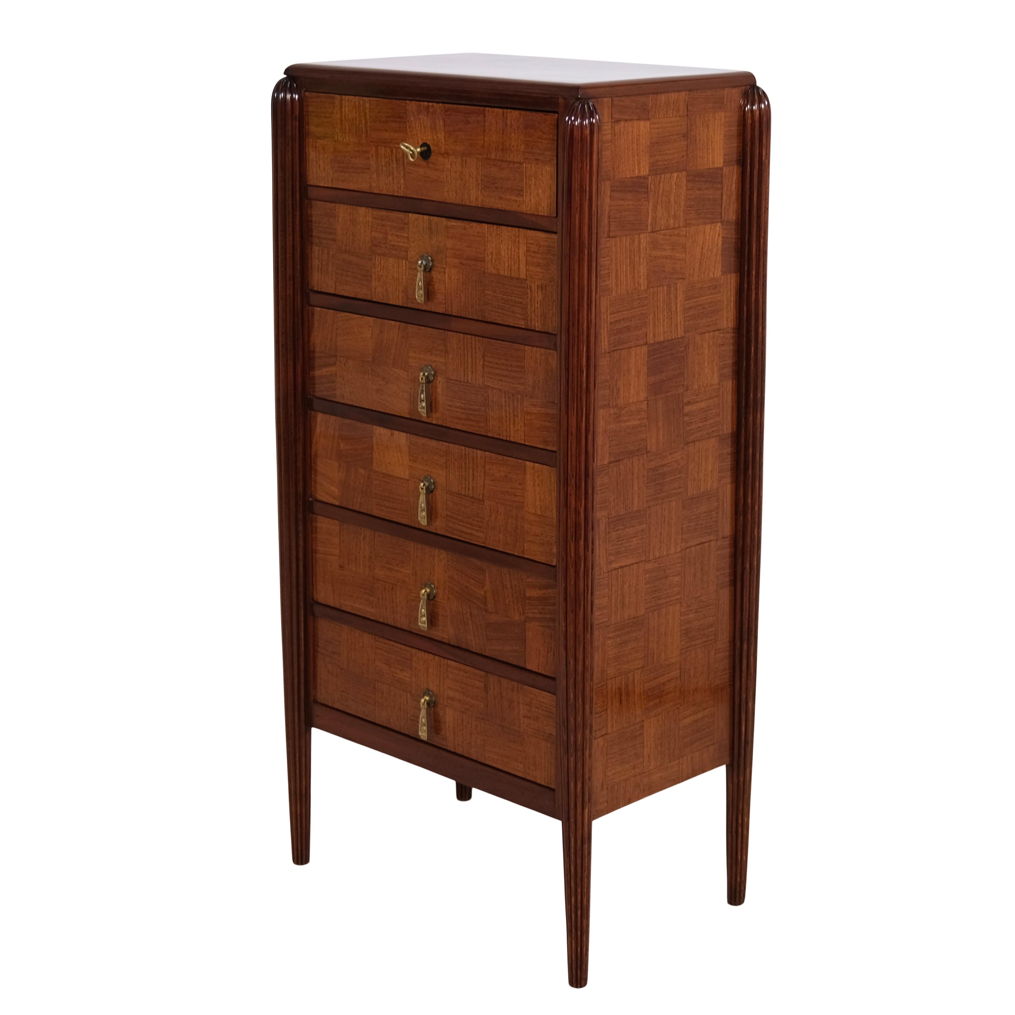 Early 20th Century Early French Art Deco High Chest Of Drawers With Six Drawers For Sale