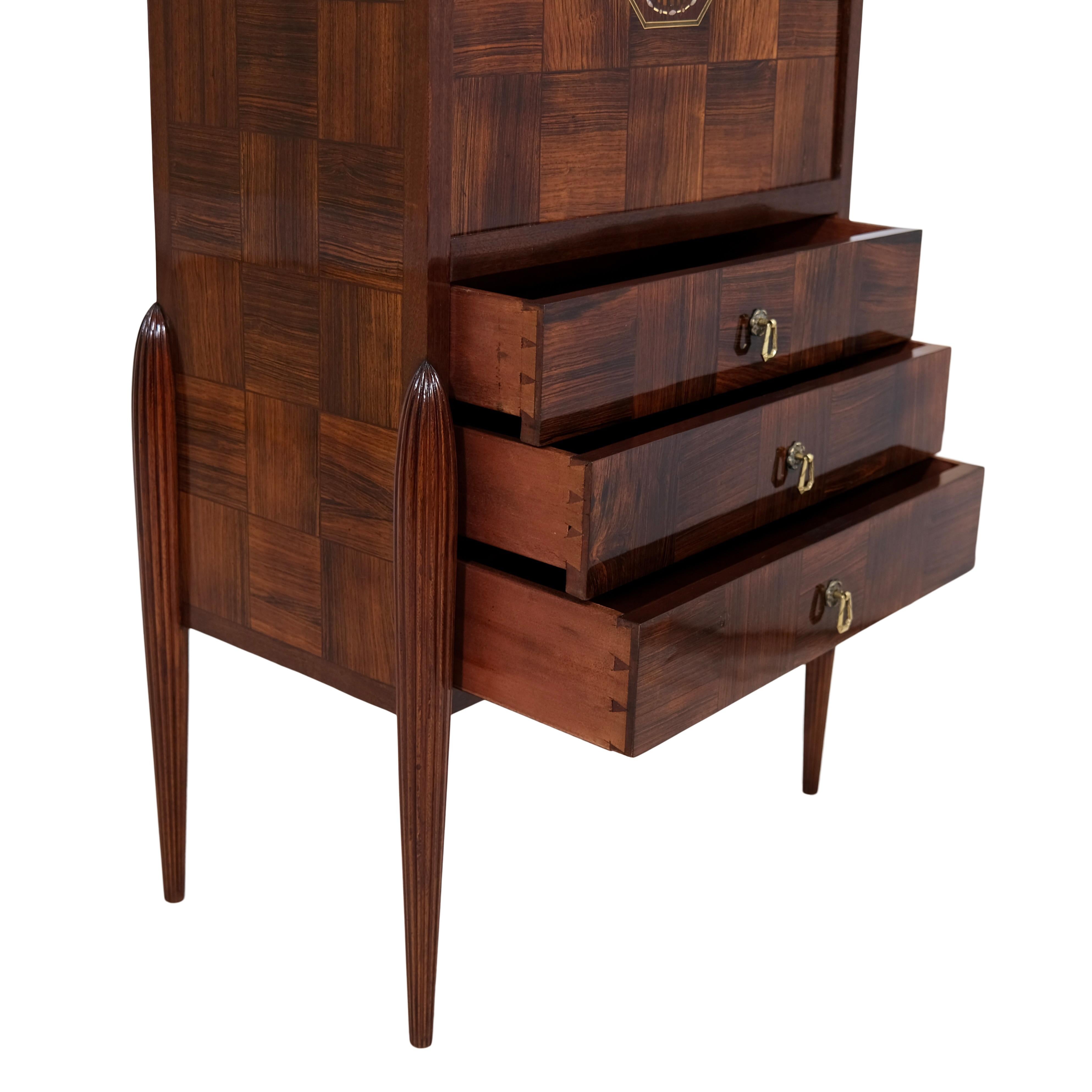 Early French Art Deco Secretaire Desk with Marquetry and Inlays For Sale 7