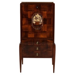 Early French Art Deco Secretaire Desk with Marquetry and Inlays