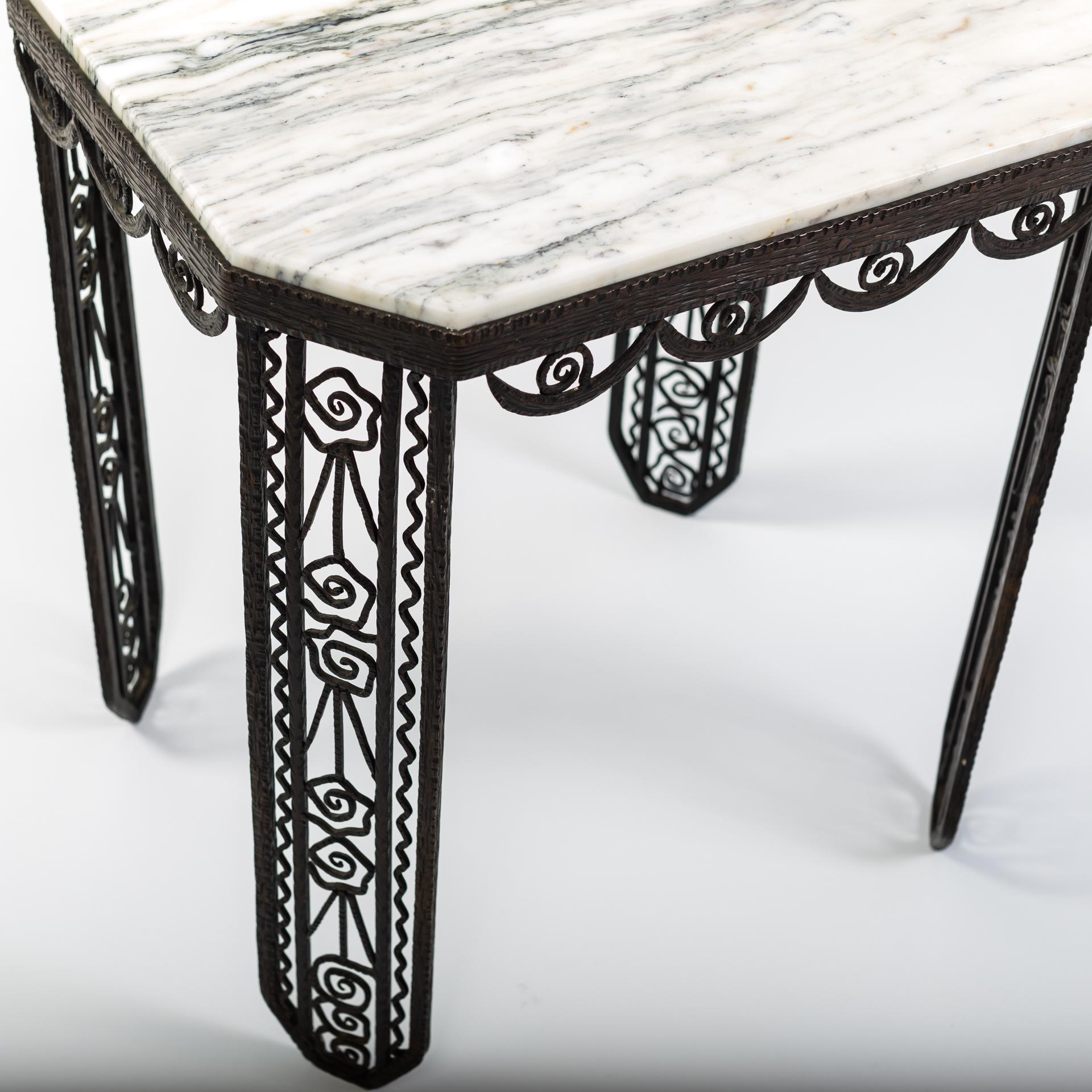 Early 20th Century Early French Art Deco Side Table Forged Iron with Marble Top from 1925