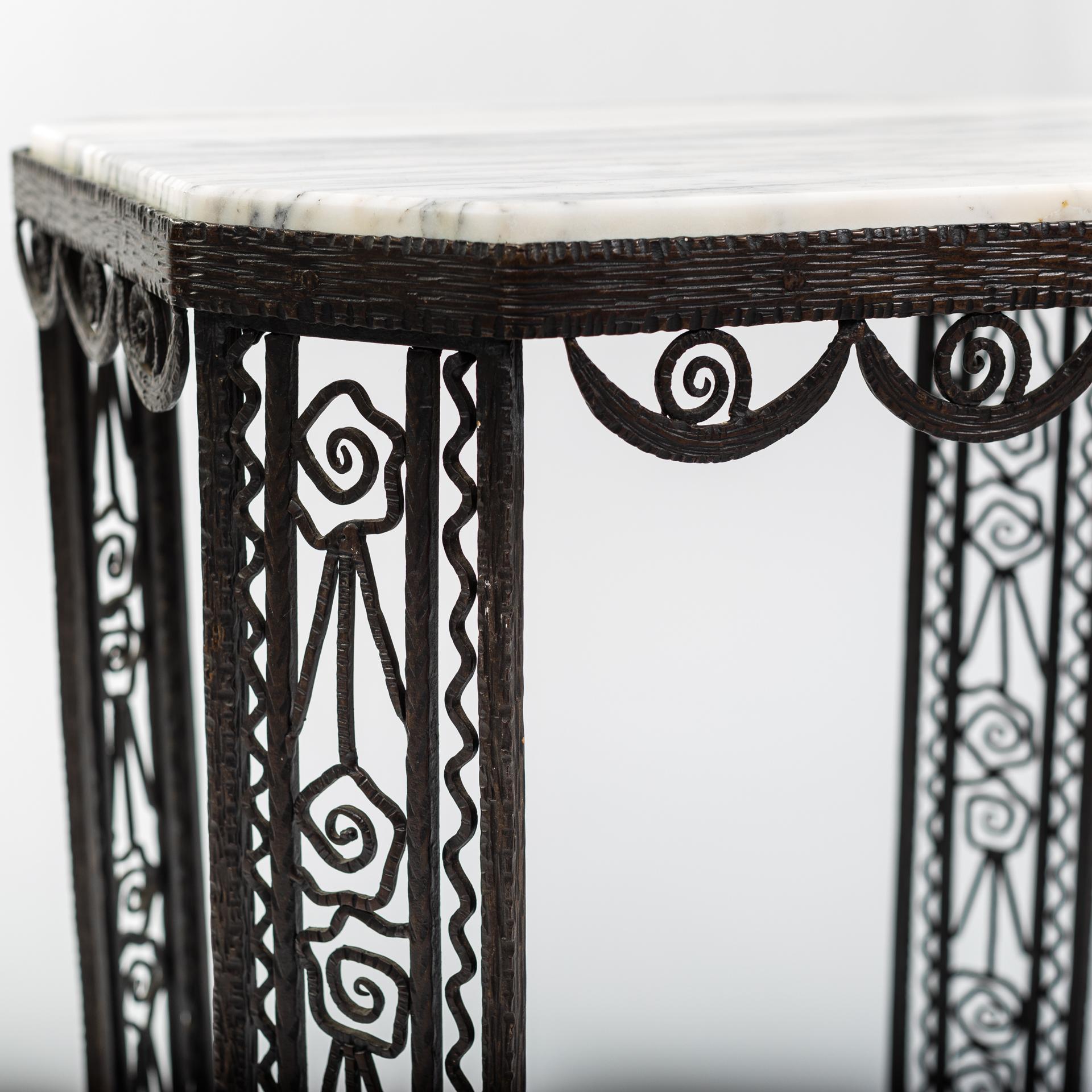 Early French Art Deco Side Table Forged Iron with Marble Top from 1925 1