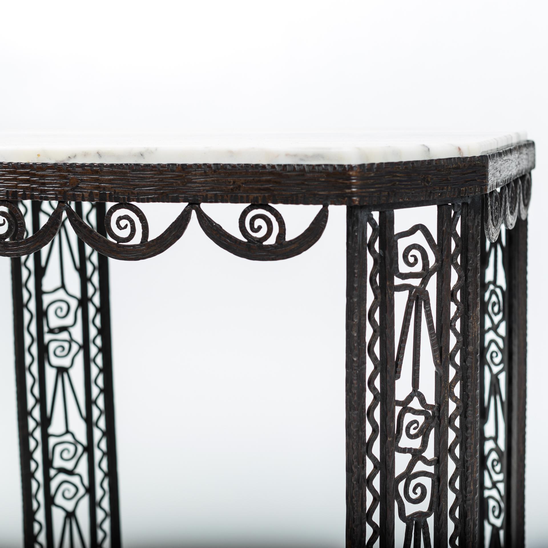 Early French Art Deco Side Table Forged Iron with Marble Top from 1925 2