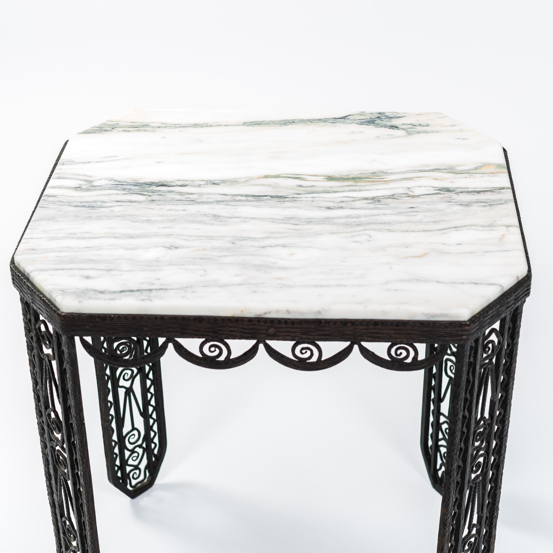Early French Art Deco Side Table Forged Iron with Marble Top from 1925 3