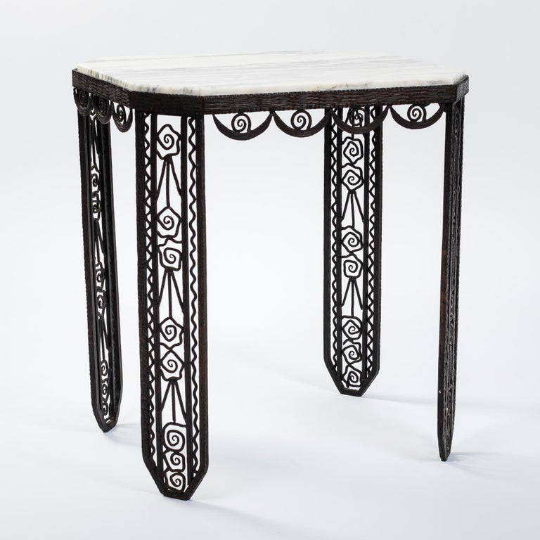 Early French Art Deco Side Table Iron with Marble Top from 1925