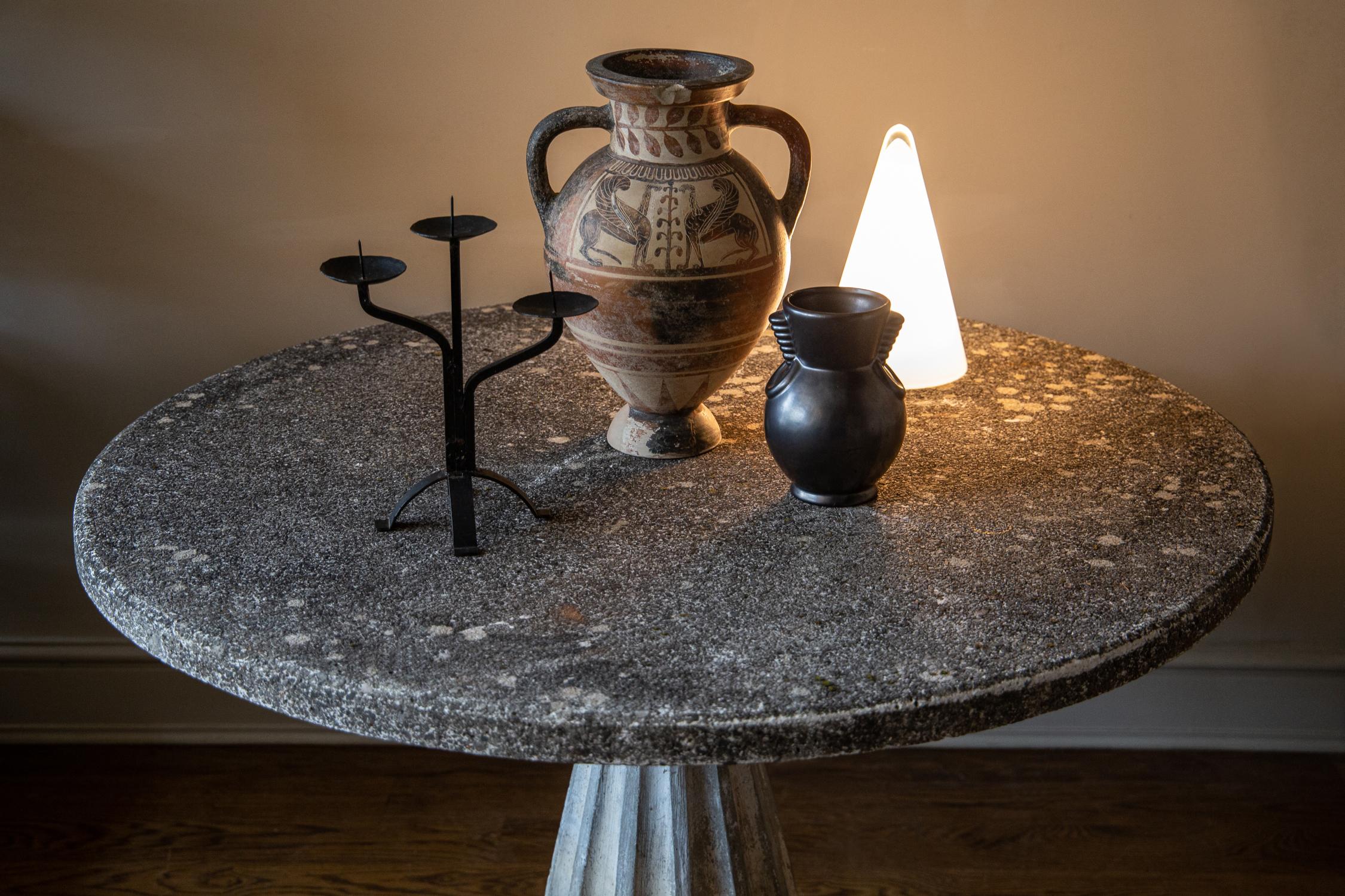 Early French Concrete Brutalist Table with Terrazzo Finish and Fluted Base In Good Condition In London, GB