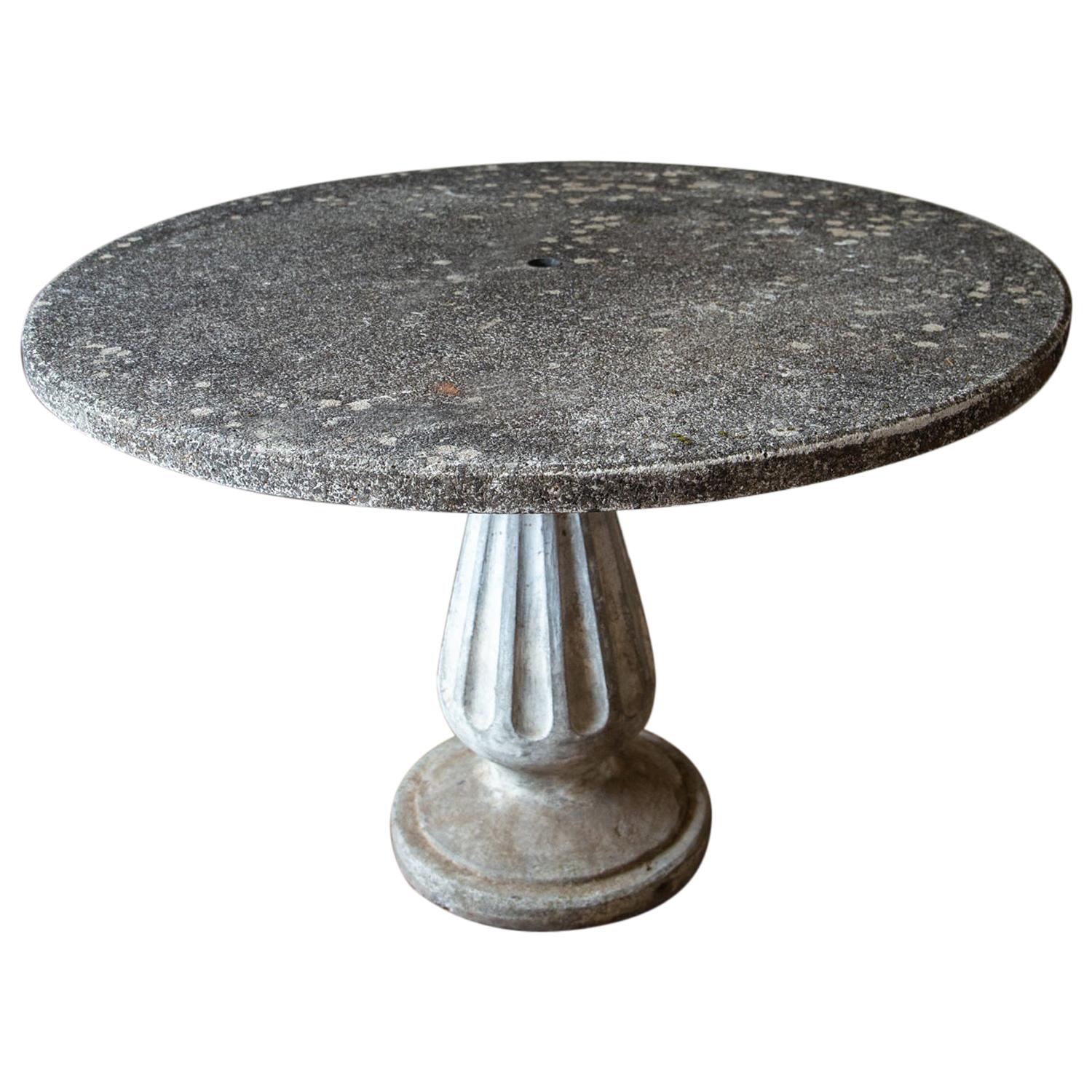 Early French Concrete Brutalist Table with Terrazzo Finish and Fluted Base