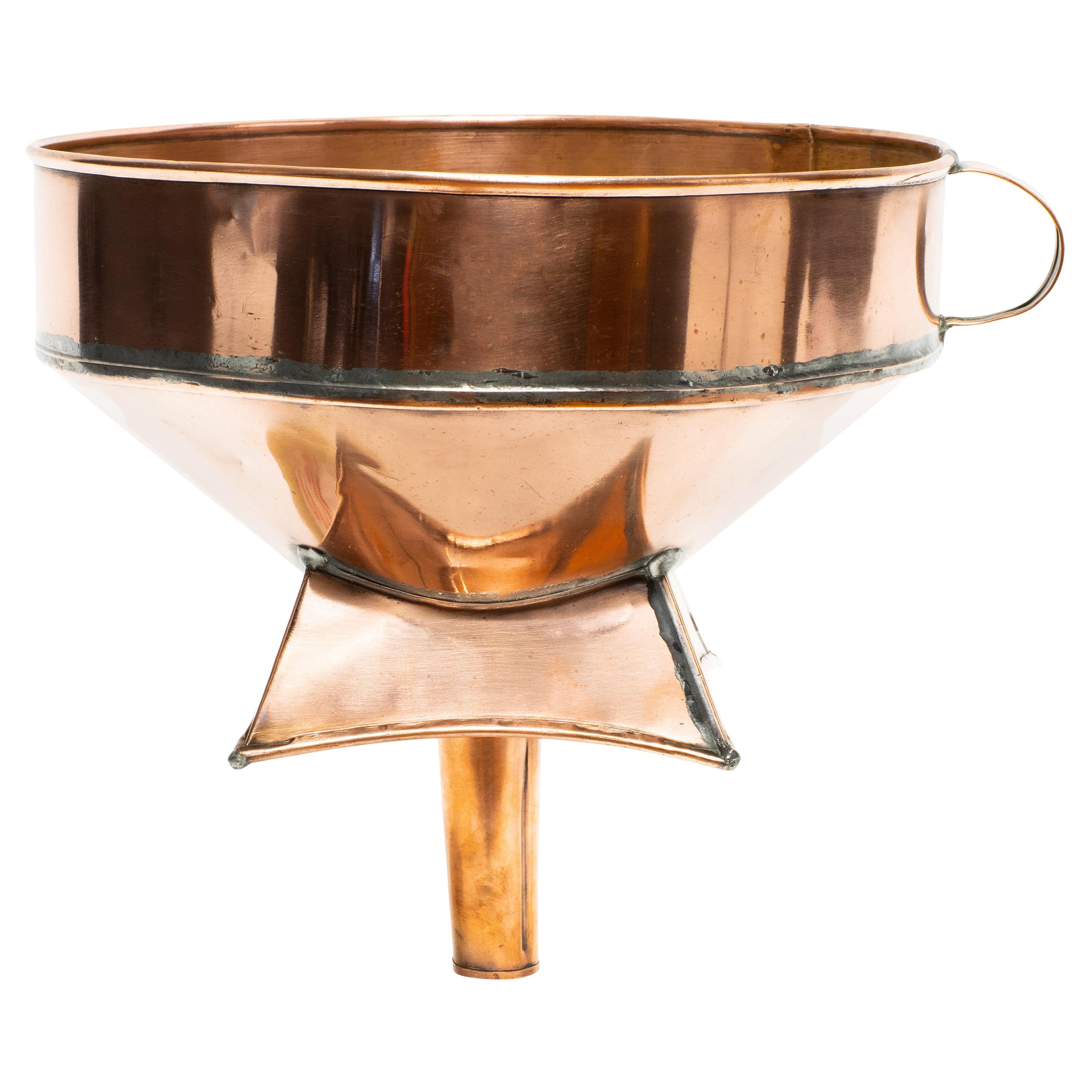 Early French Copper Wine Barrel Funnel, 13"H