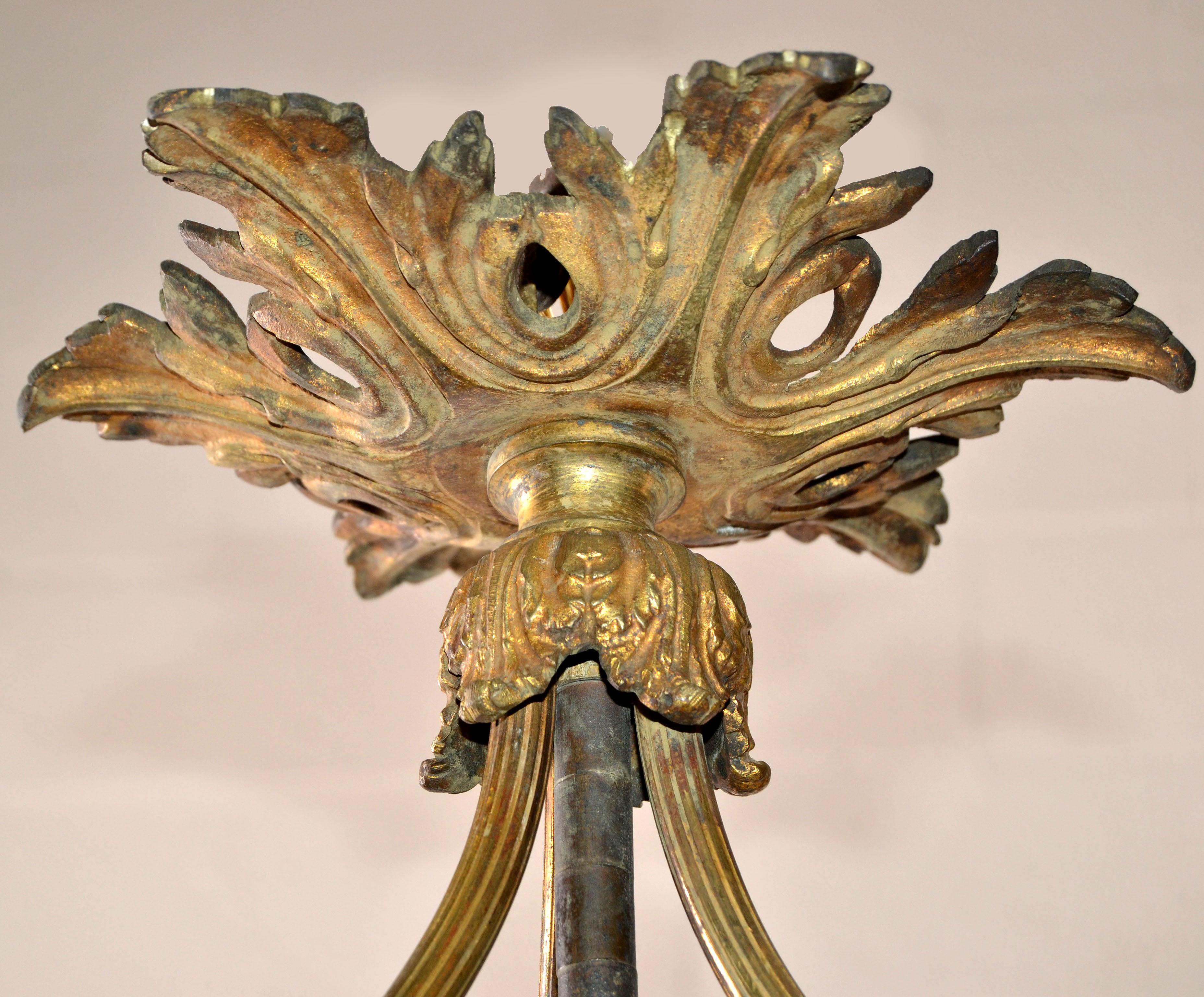 Lustre de style Empire français du début, en bronze et cristal, 3 éclairages en vente 4