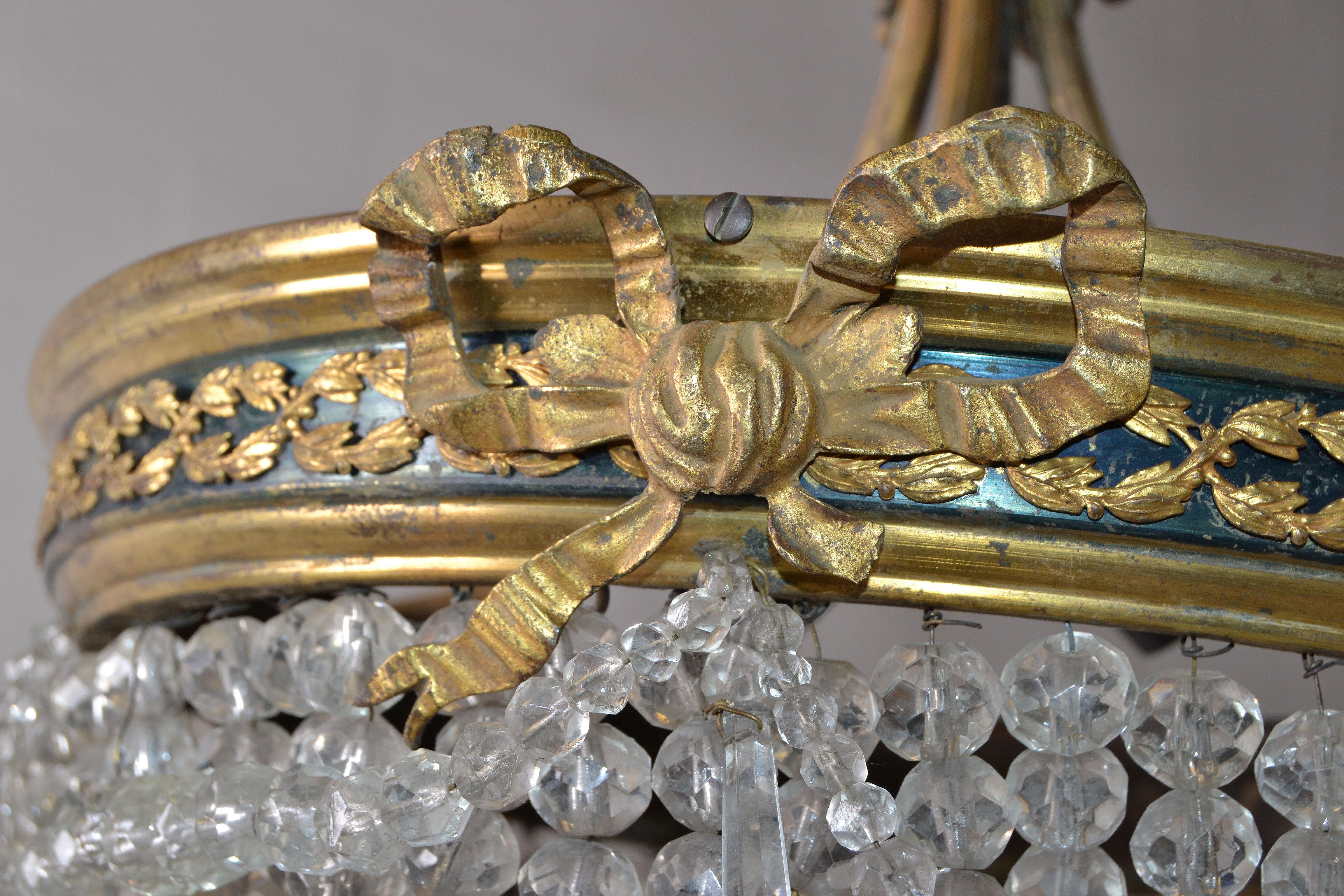 Lustre de style Empire français du début, en bronze et cristal, 3 éclairages en vente 5