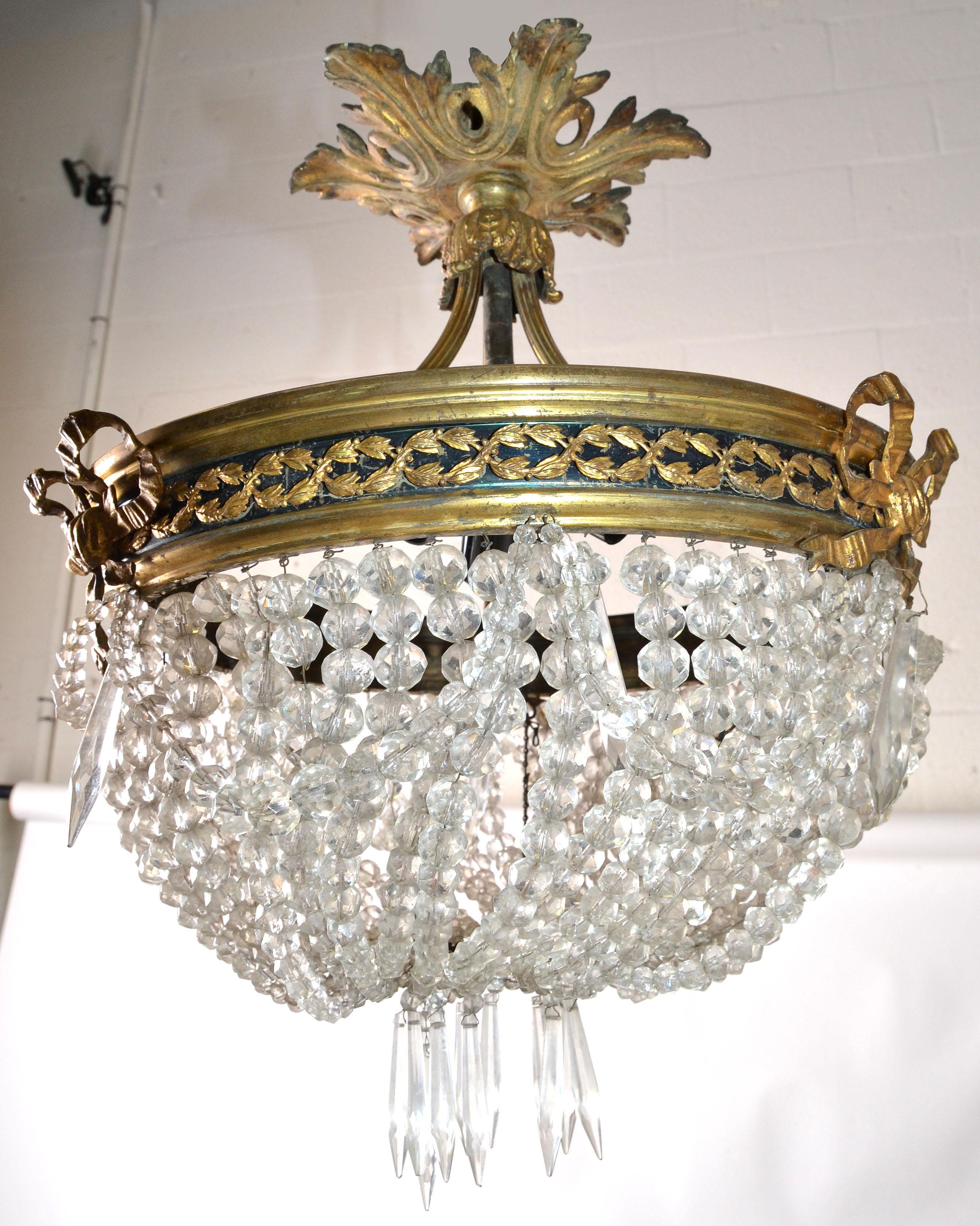 Early French Empire Style Bronze & Crystal Chandelier, 3 Lights For Sale 5