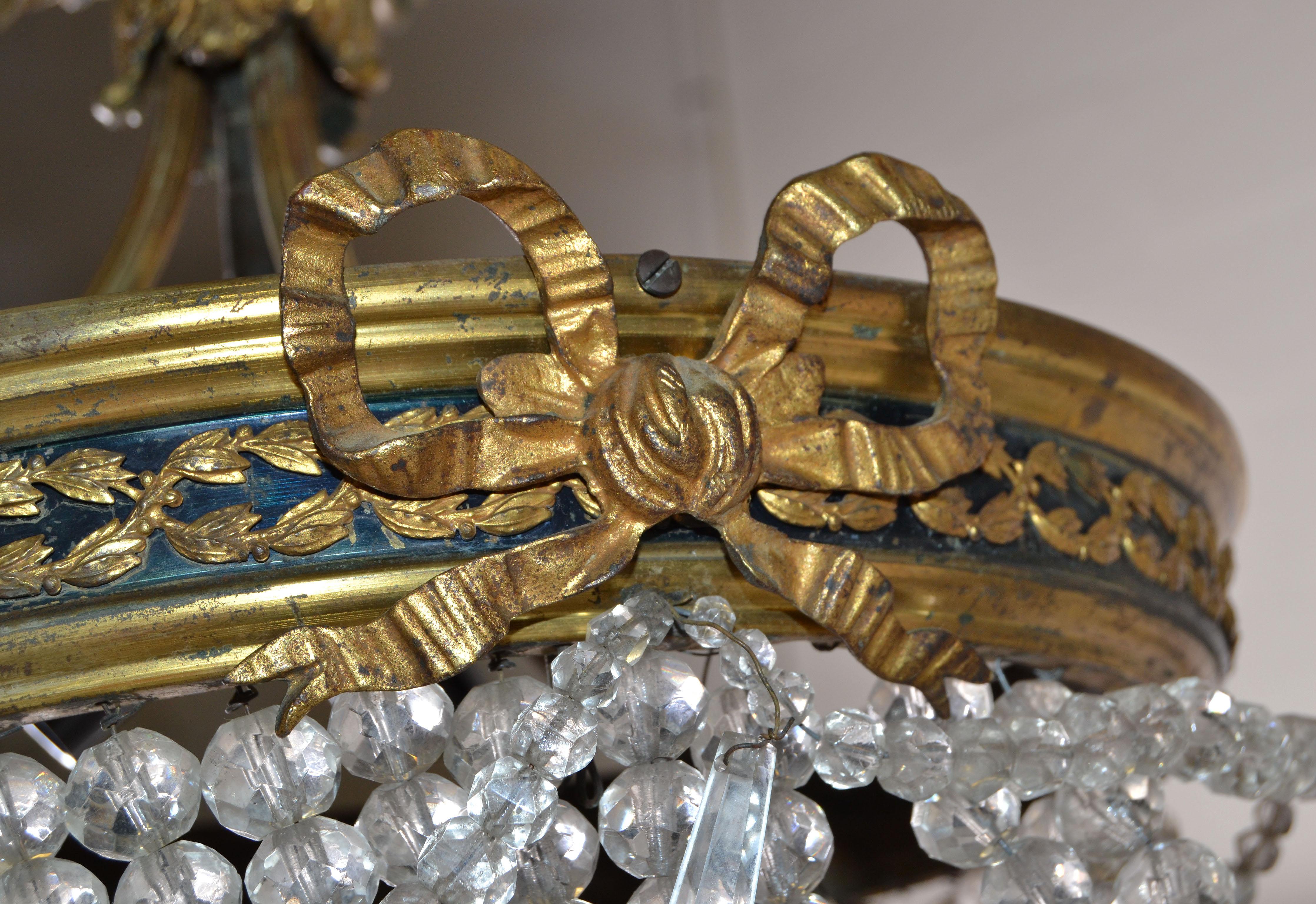Lustre de style Empire français du début, en bronze et cristal, 3 éclairages État moyen - En vente à Miami, FL