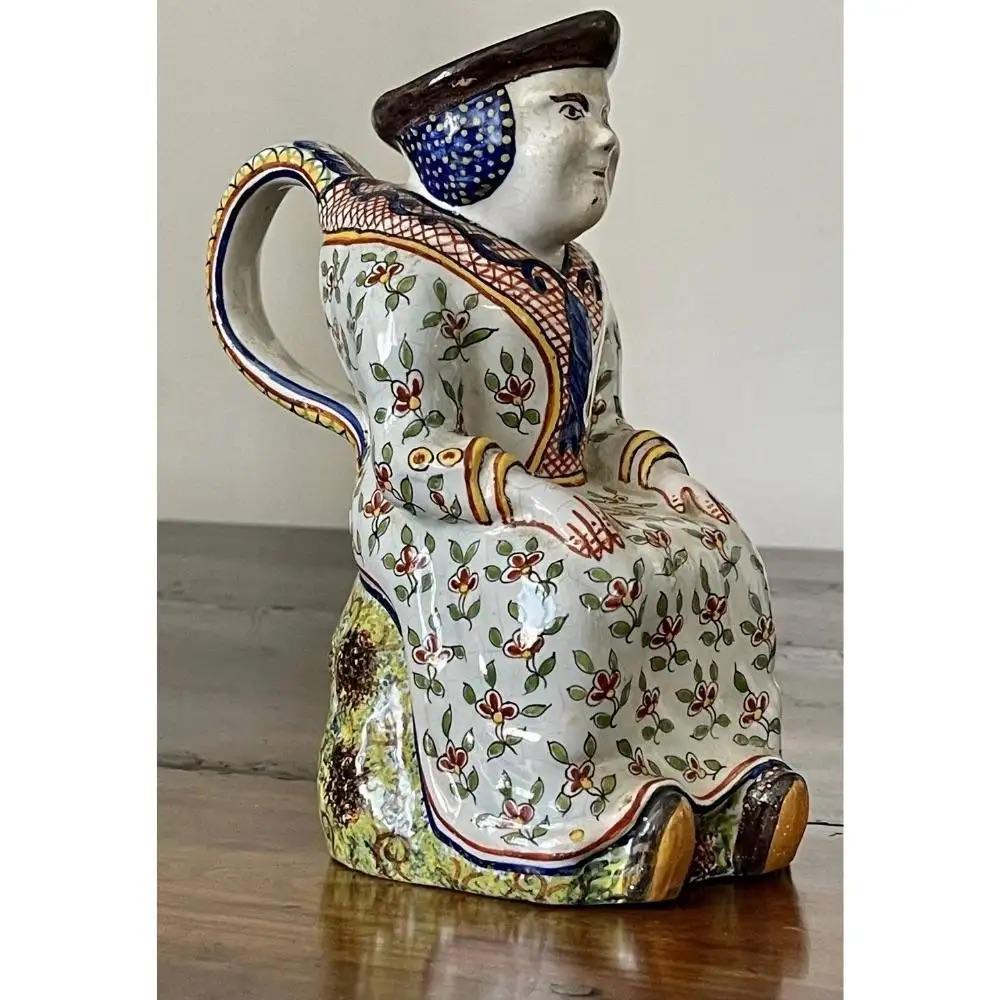 Early French Faience Figural Jug In Good Condition For Sale In Charlottesville, VA