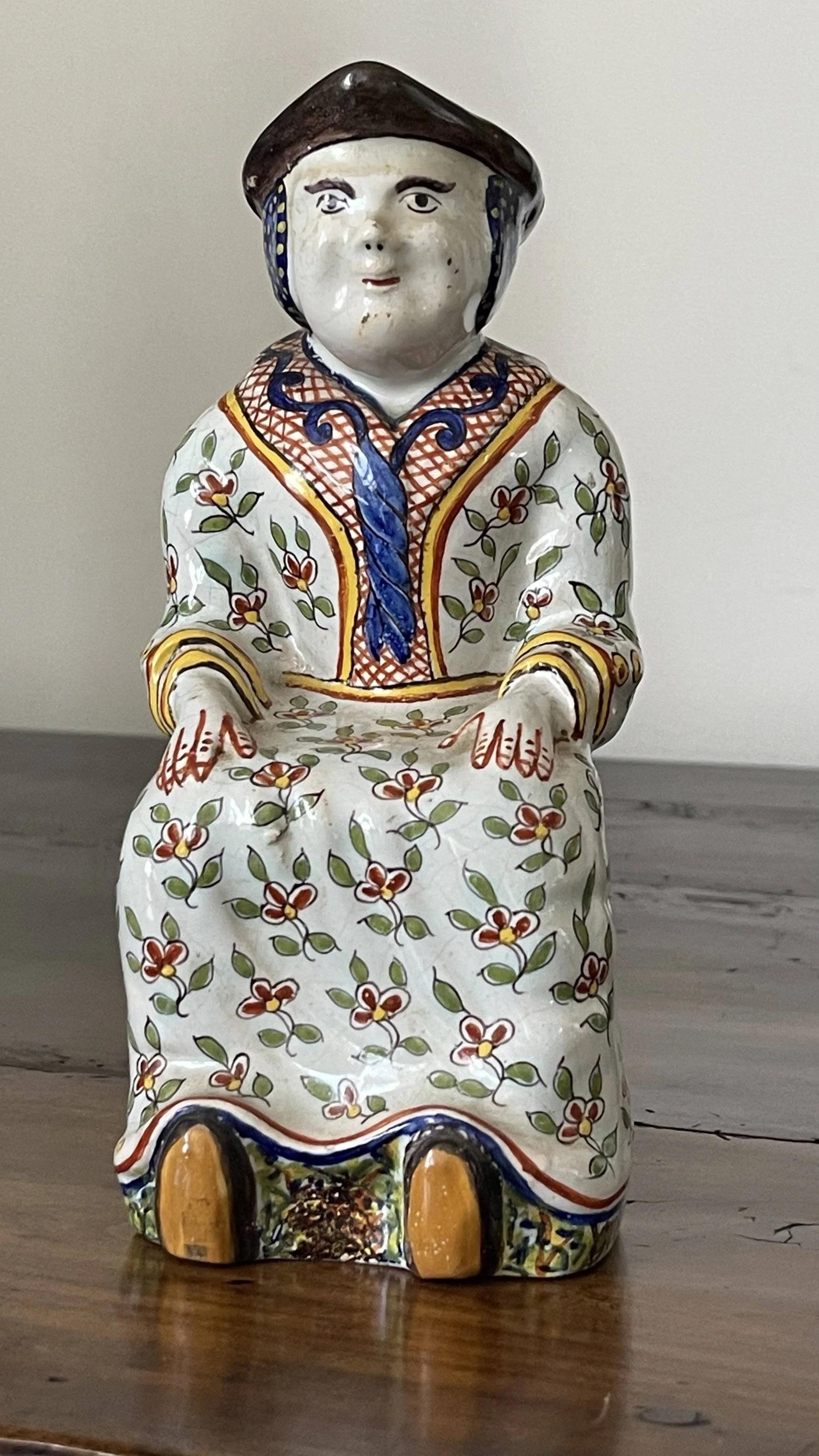 Early French Faience Figural Jug In Good Condition For Sale In Charlottesville, VA