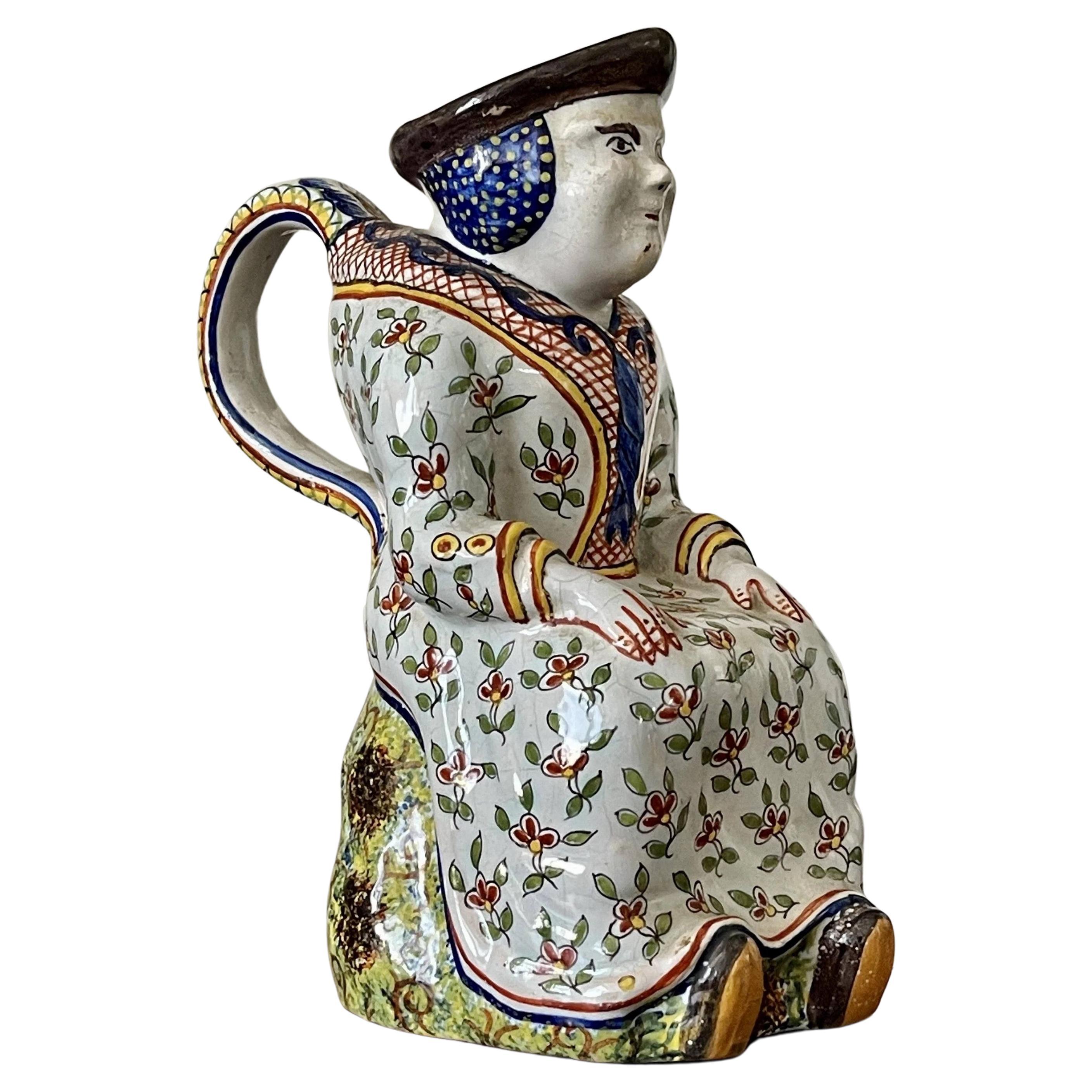 Early French Faience Figural Jug For Sale
