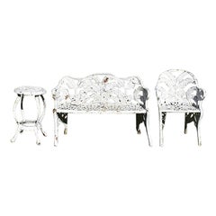 Frühes französisches Farn und Brombeere Weißes Eisen Garten oder Terrasse Set von drei, 1800er