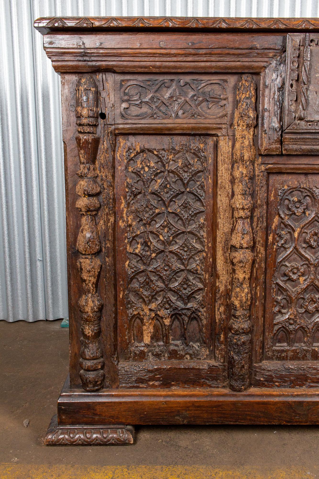 18th Century and Earlier Early French Gothic Wood Trunk