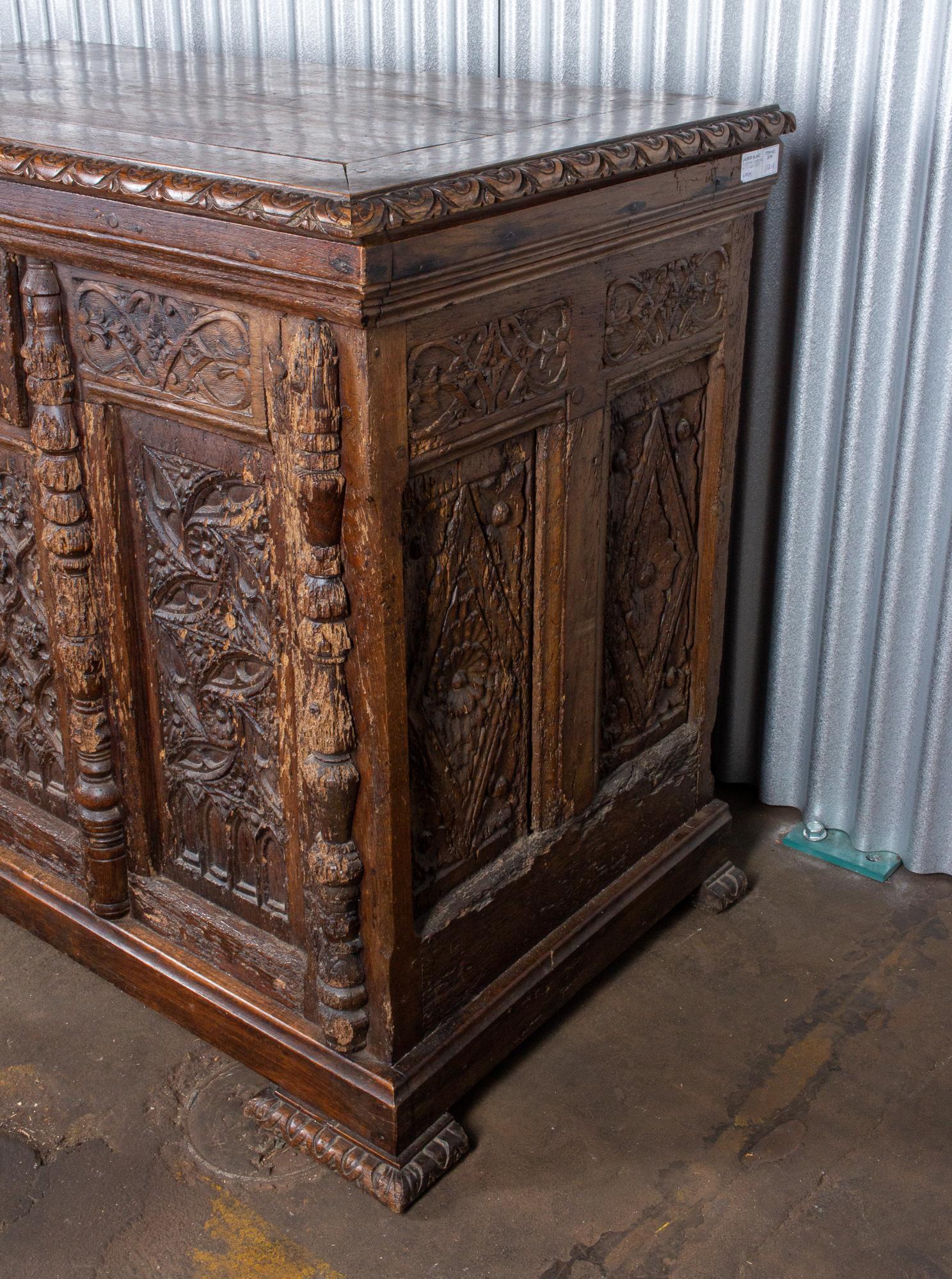 Early French Gothic Wood Trunk 3