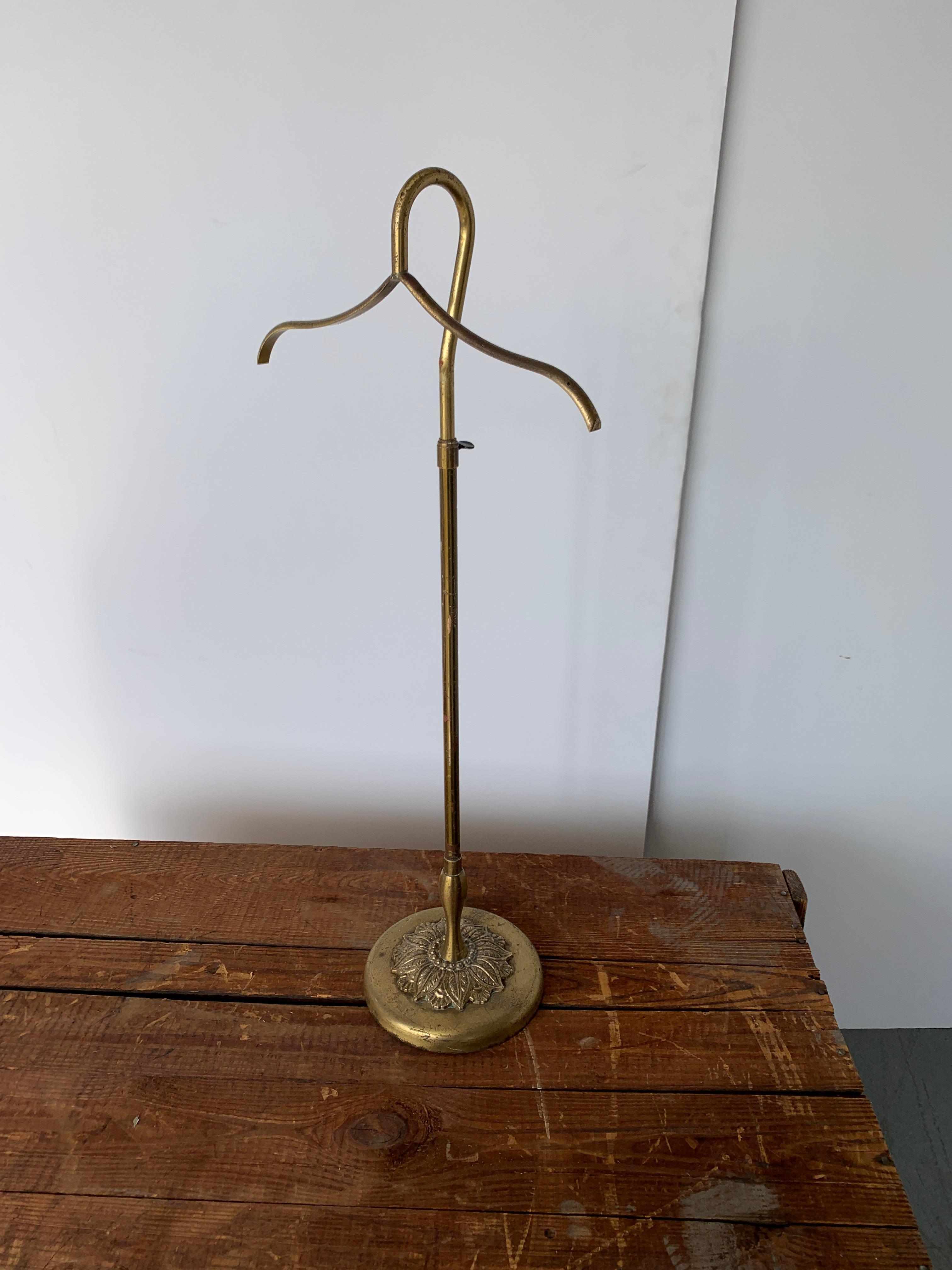 Hand-Crafted Early French Height Adjustable Brass Coat or Shirt Holder Stand