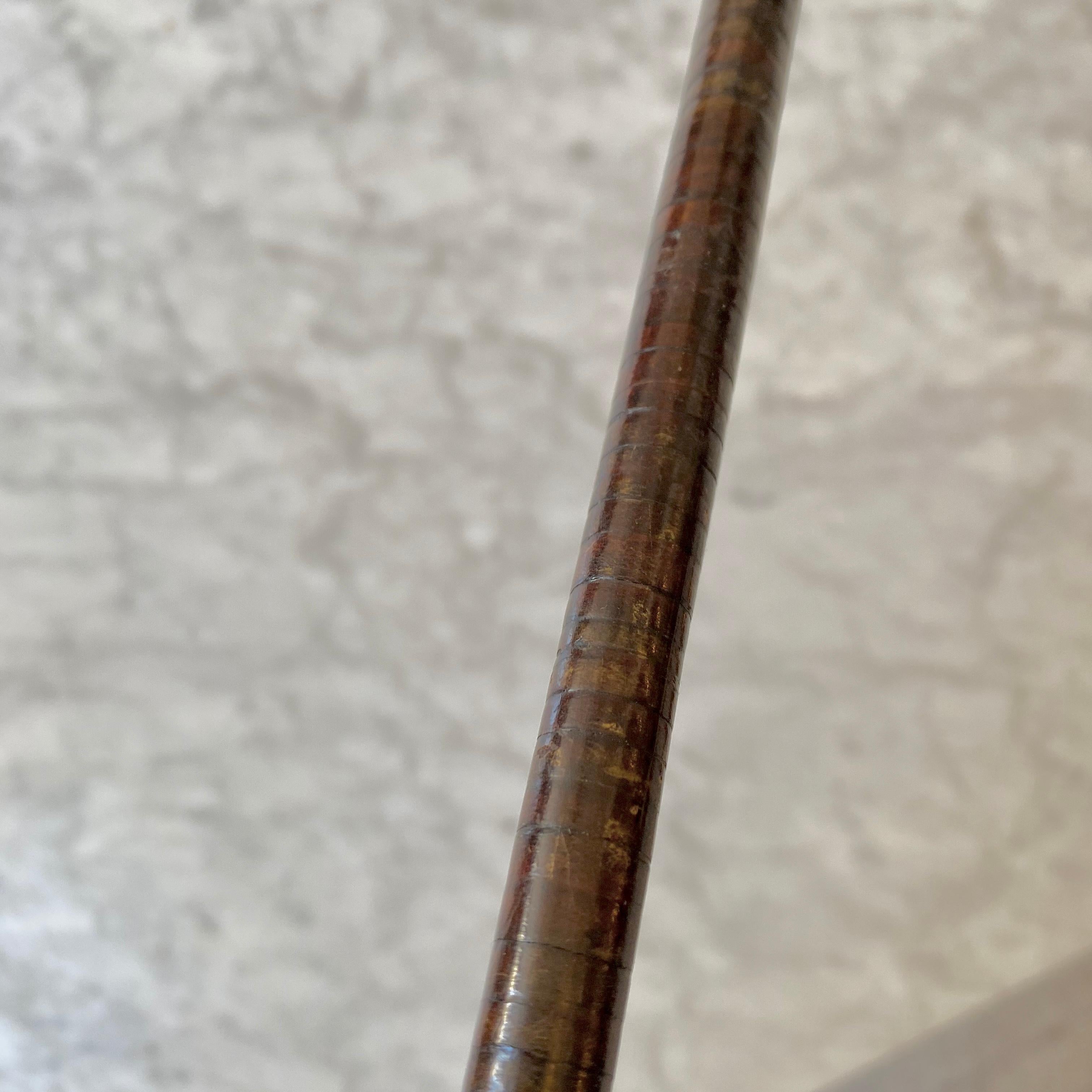 Early French Leather Strong Coated Brass Top Cane Or Walking Stick 5