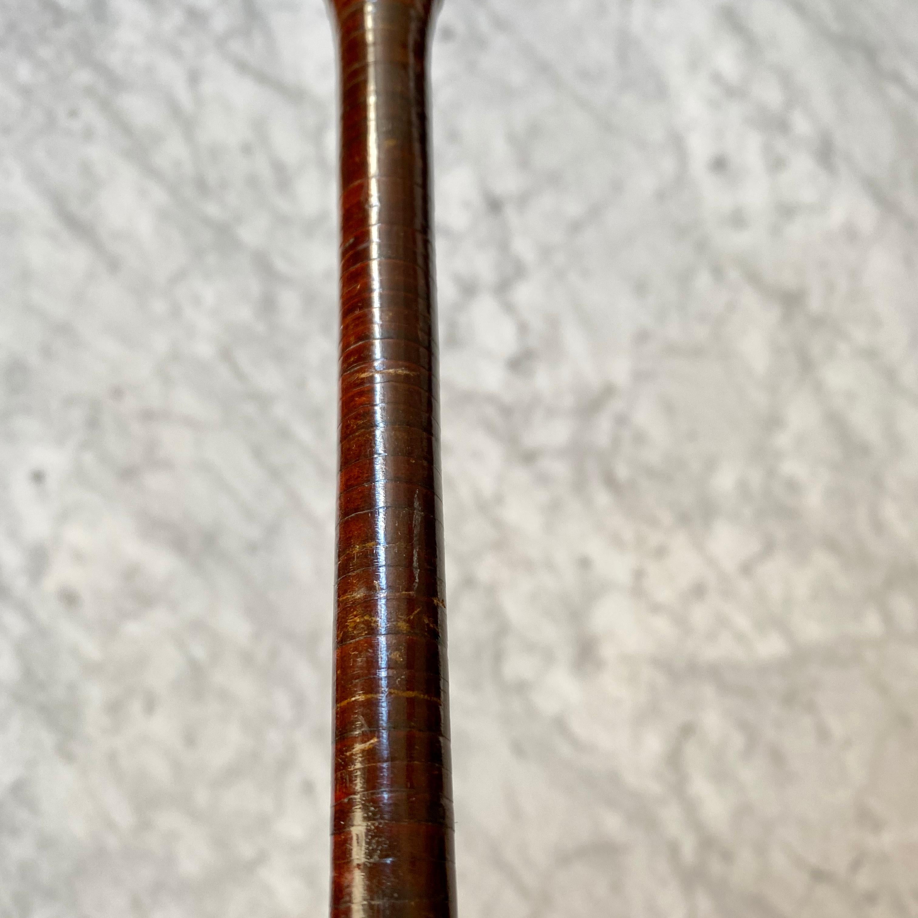 Early French Leather Strong Coated Brass Top Cane Or Walking Stick 7