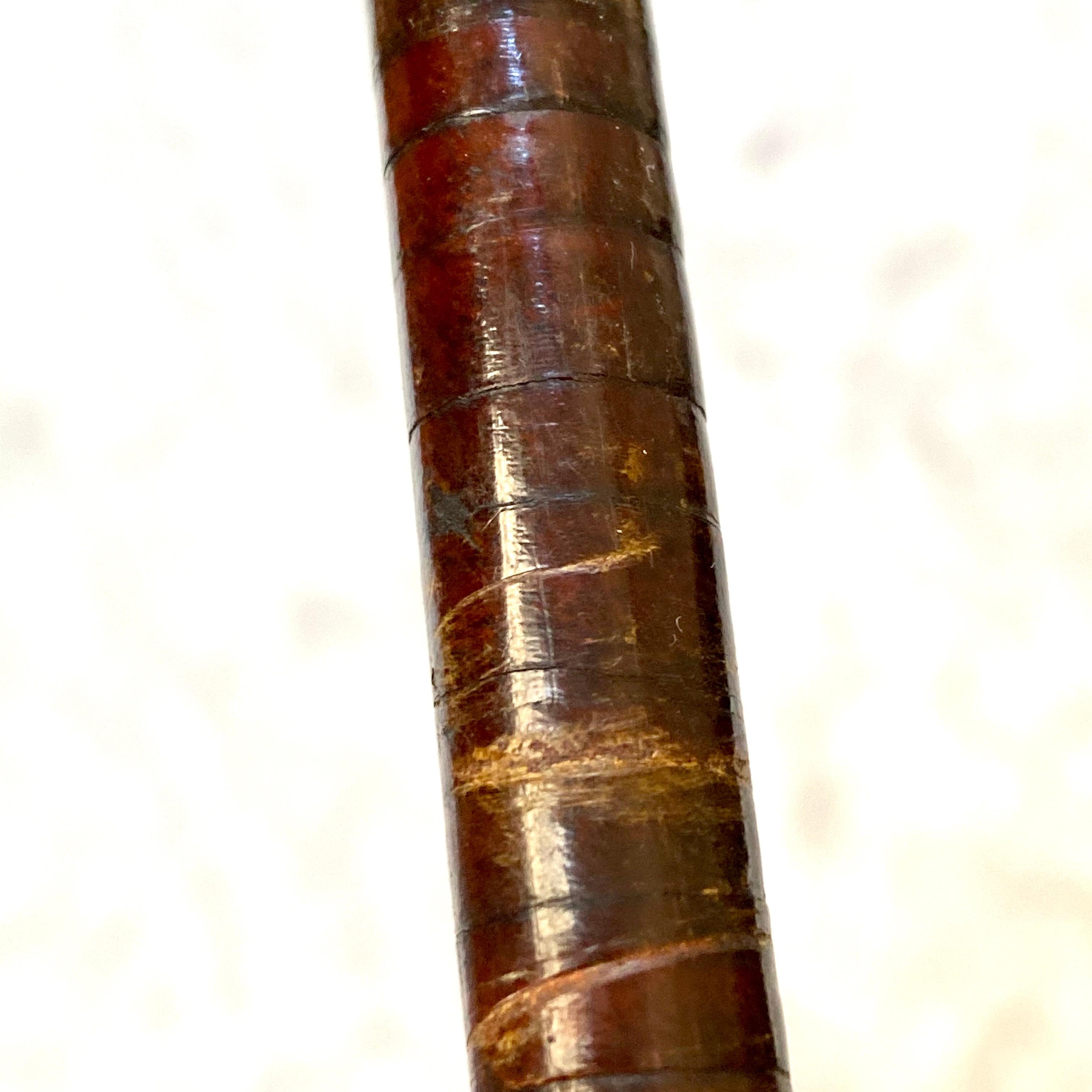 Early French Leather Strong Coated Brass Top Cane Or Walking Stick In Good Condition In Haddonfield, NJ