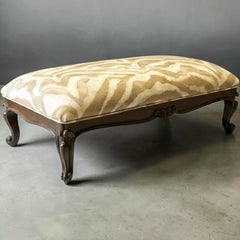 Early French Louis XV Style Carved Walnut Bench / Ottoman In Zebra Velvet