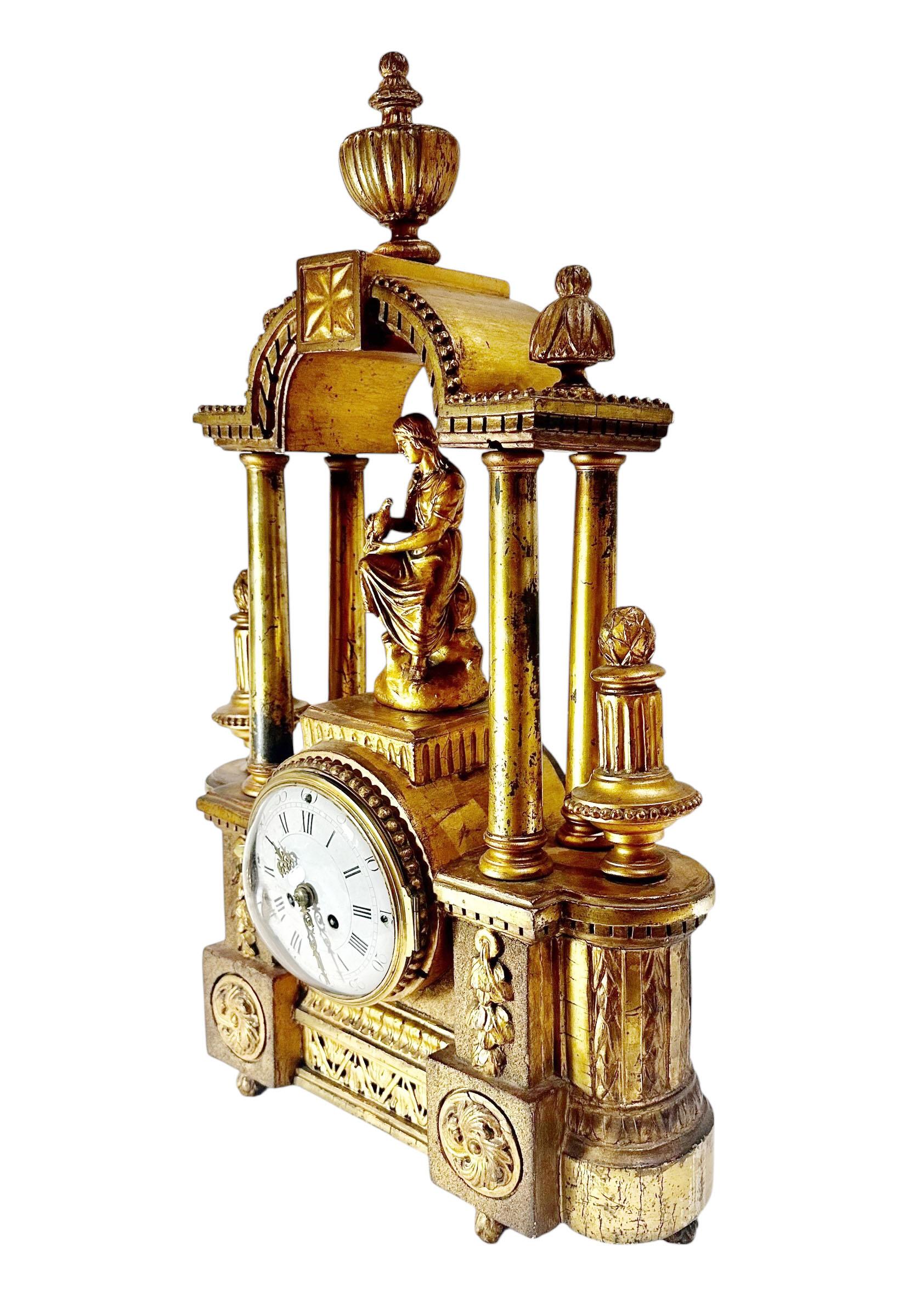 Frühe französische Louis-XVI-Uhr aus handgeschnitztem Giltwood im Angebot 4