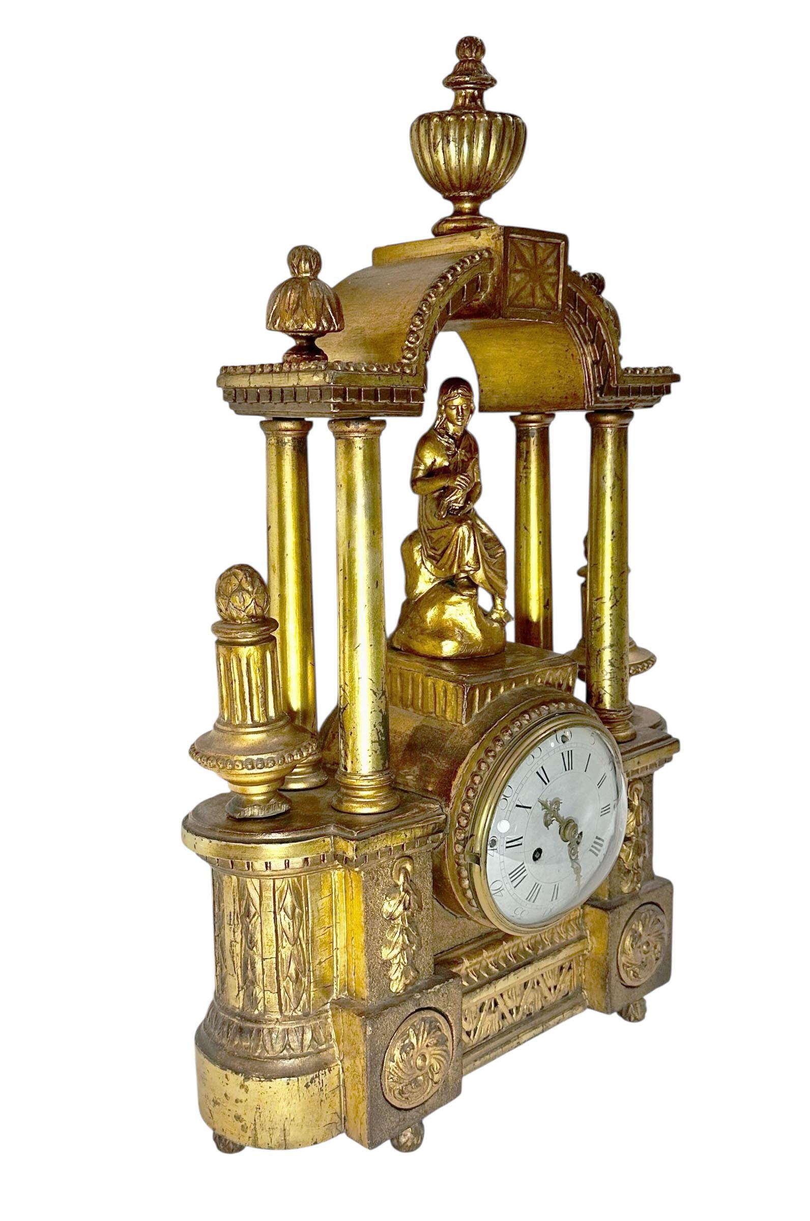 Frühe französische Louis-XVI-Uhr aus handgeschnitztem Giltwood im Angebot 8